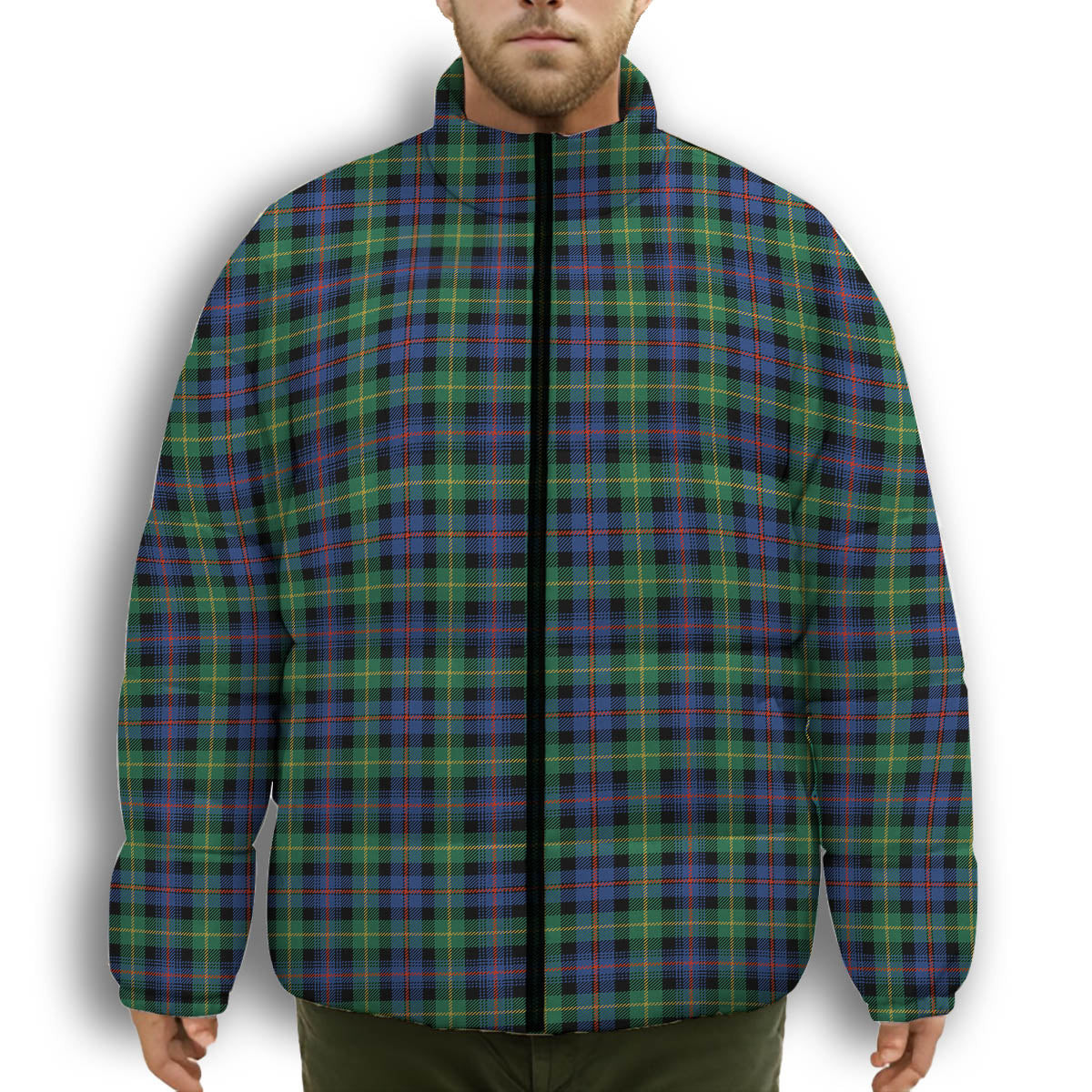 ScotsTee Shop Scottish Farquharson Ancient Premium Tartan Collar Down Jacket Winter White Duck Down Plaid