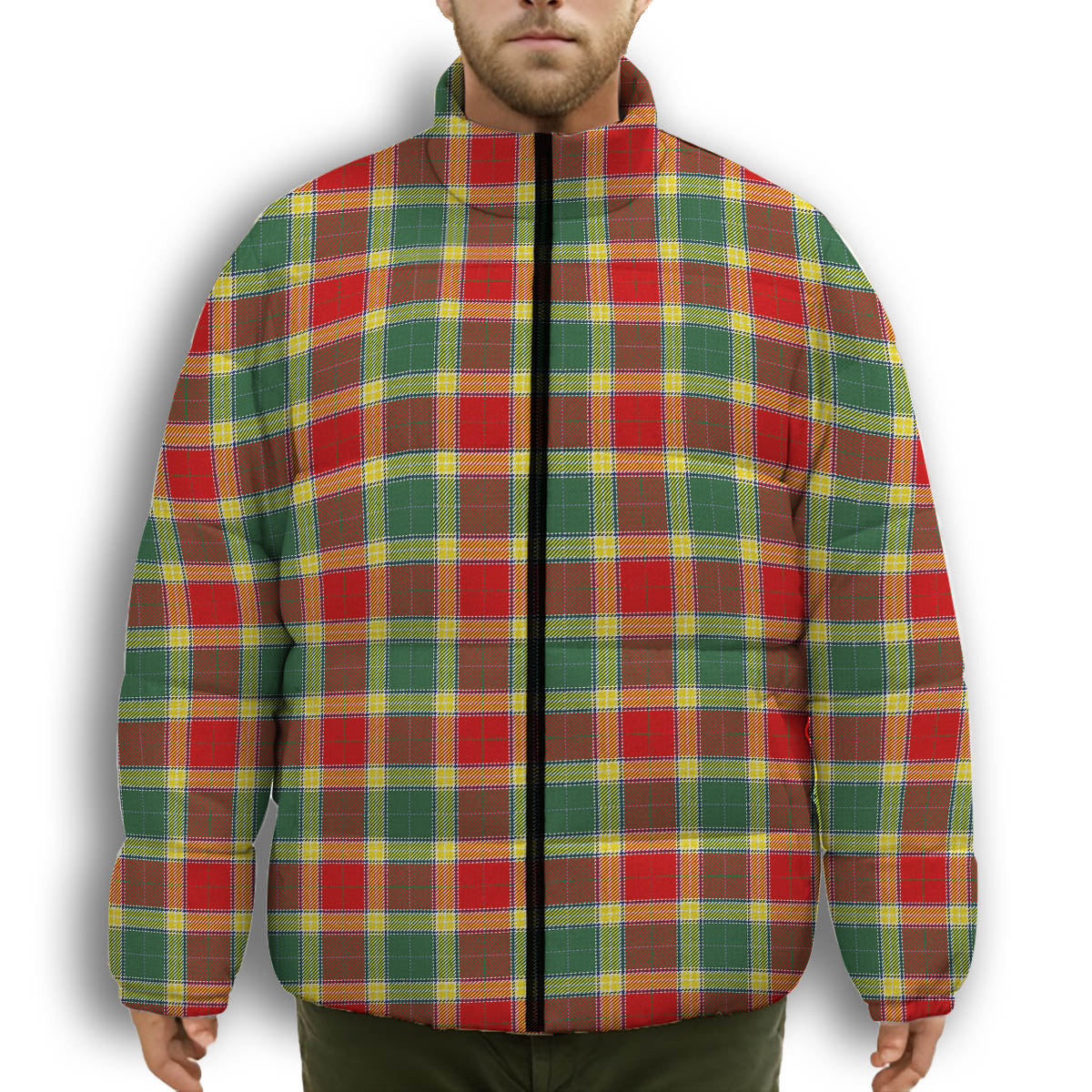 ScotsTee Shop Scottish Gibbs Modern Premium Tartan Collar Down Jacket Winter White Duck Down Plaid
