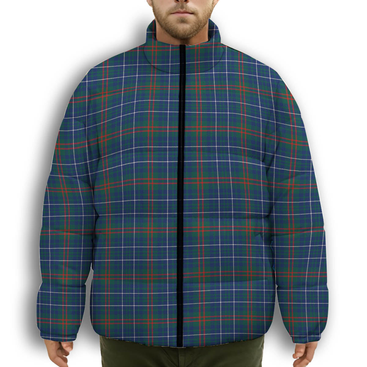 ScotsTee Shop Scottish Edmonstone Modern Premium Tartan Collar Down Jacket Winter White Duck Down Plaid