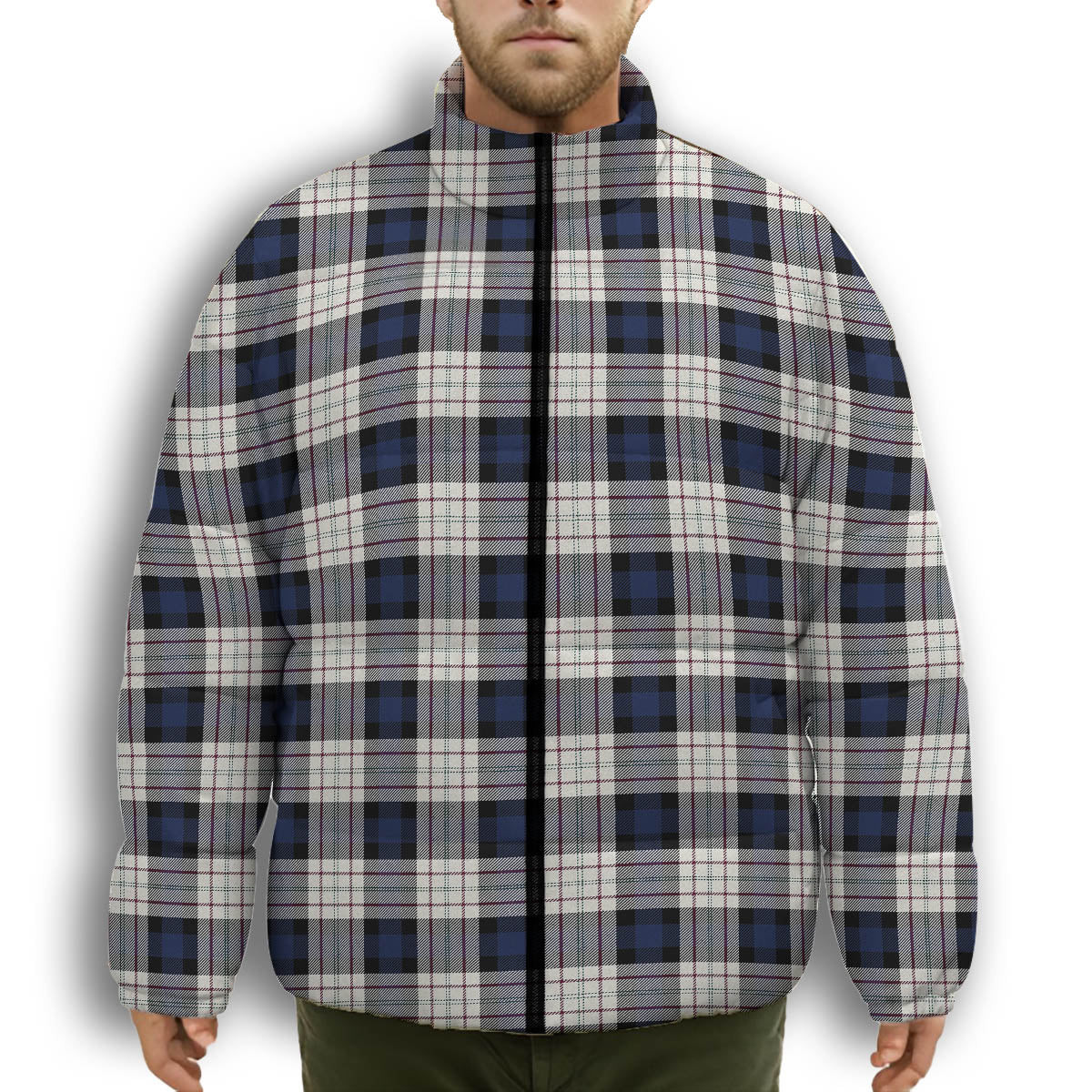 ScotsTee Shop Scottish Ferguson Dress Premium Tartan Collar Down Jacket Winter White Duck Down Plaid