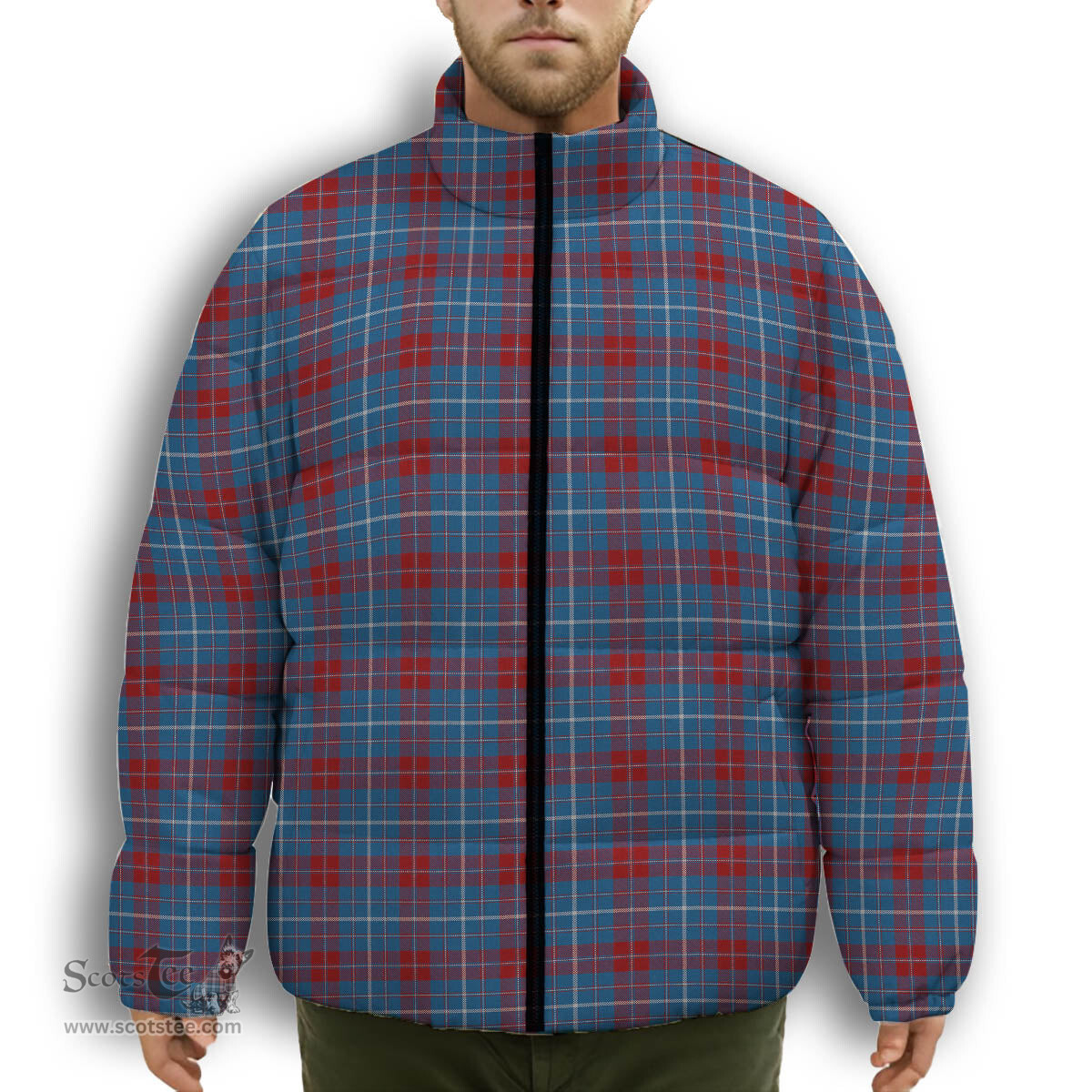 ScotsTee Shop Scottish Frame Premium Tartan Collar Down Jacket Winter White Duck Down Plaid