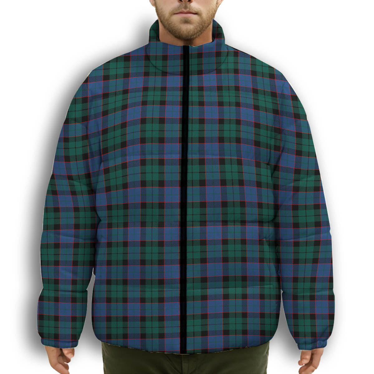 ScotsTee Shop Scottish Ferguson of Balquhidder Modern Premium Tartan Collar Down Jacket Winter White Duck Down Plaid
