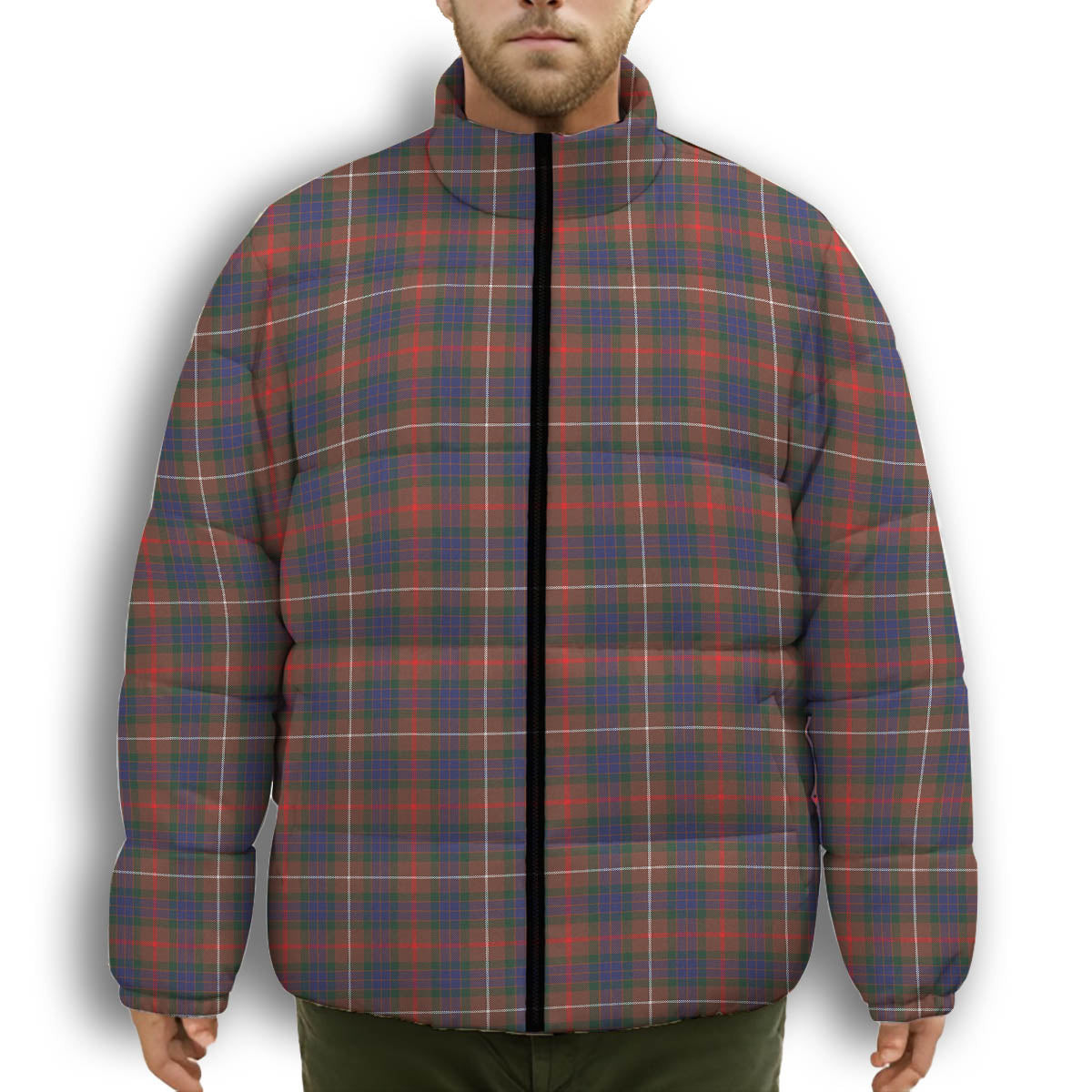 ScotsTee Shop Scottish Fraser Hunting Modern Premium Tartan Collar Down Jacket Winter White Duck Down Plaid