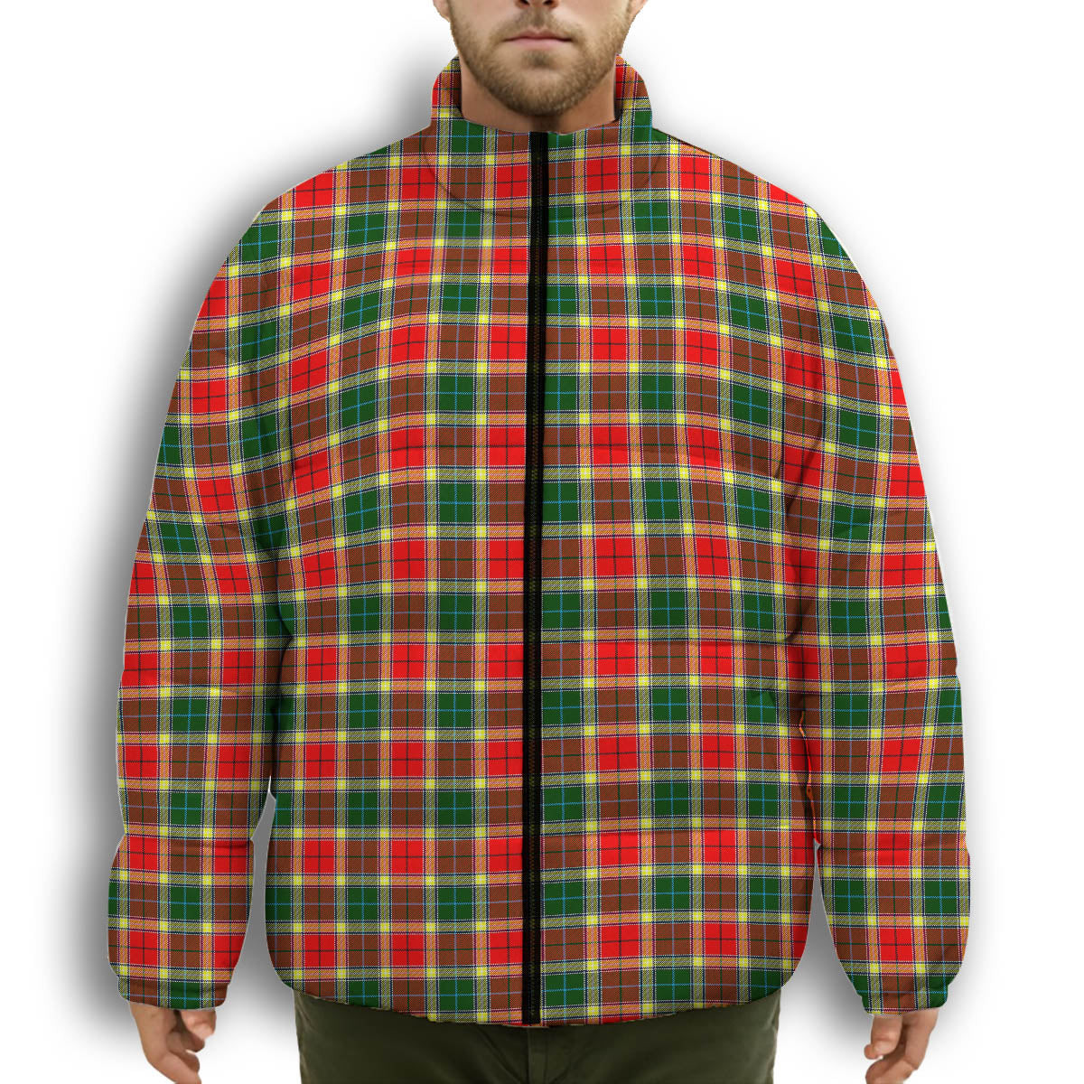 ScotsTee Shop Scottish Gibson Premium Tartan Collar Down Jacket Winter White Duck Down Plaid