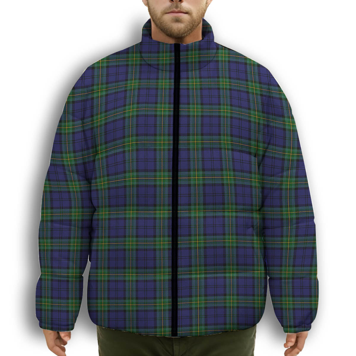 ScotsTee Shop Scottish Forth Premium Tartan Collar Down Jacket Winter White Duck Down Plaid