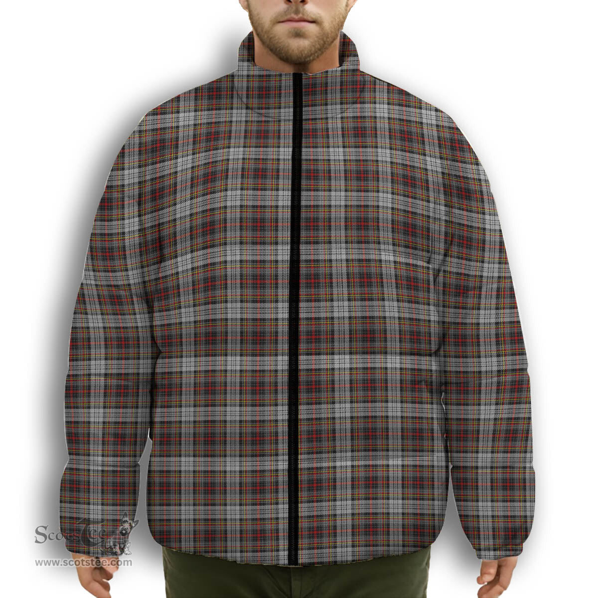 ScotsTee Shop Scottish Douglas Ancient Dress WCWM Premium Tartan Collar Down Jacket Winter White Duck Down Plaid