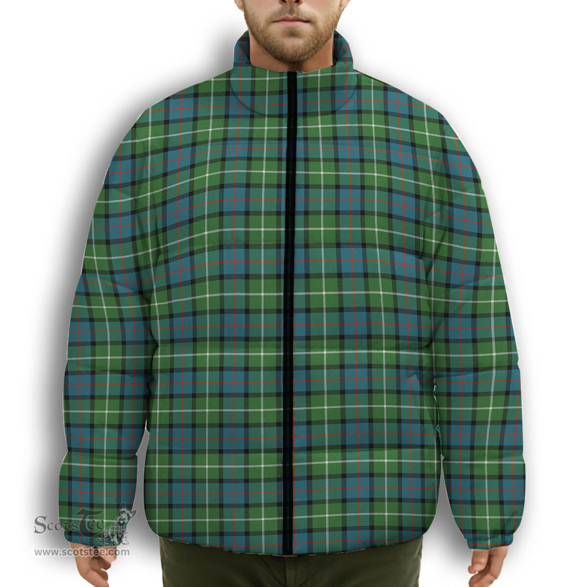 ScotsTee Shop Scottish Davidson of Tulloch Ancient Premium Tartan Collar Down Jacket Winter White Duck Down Plaid