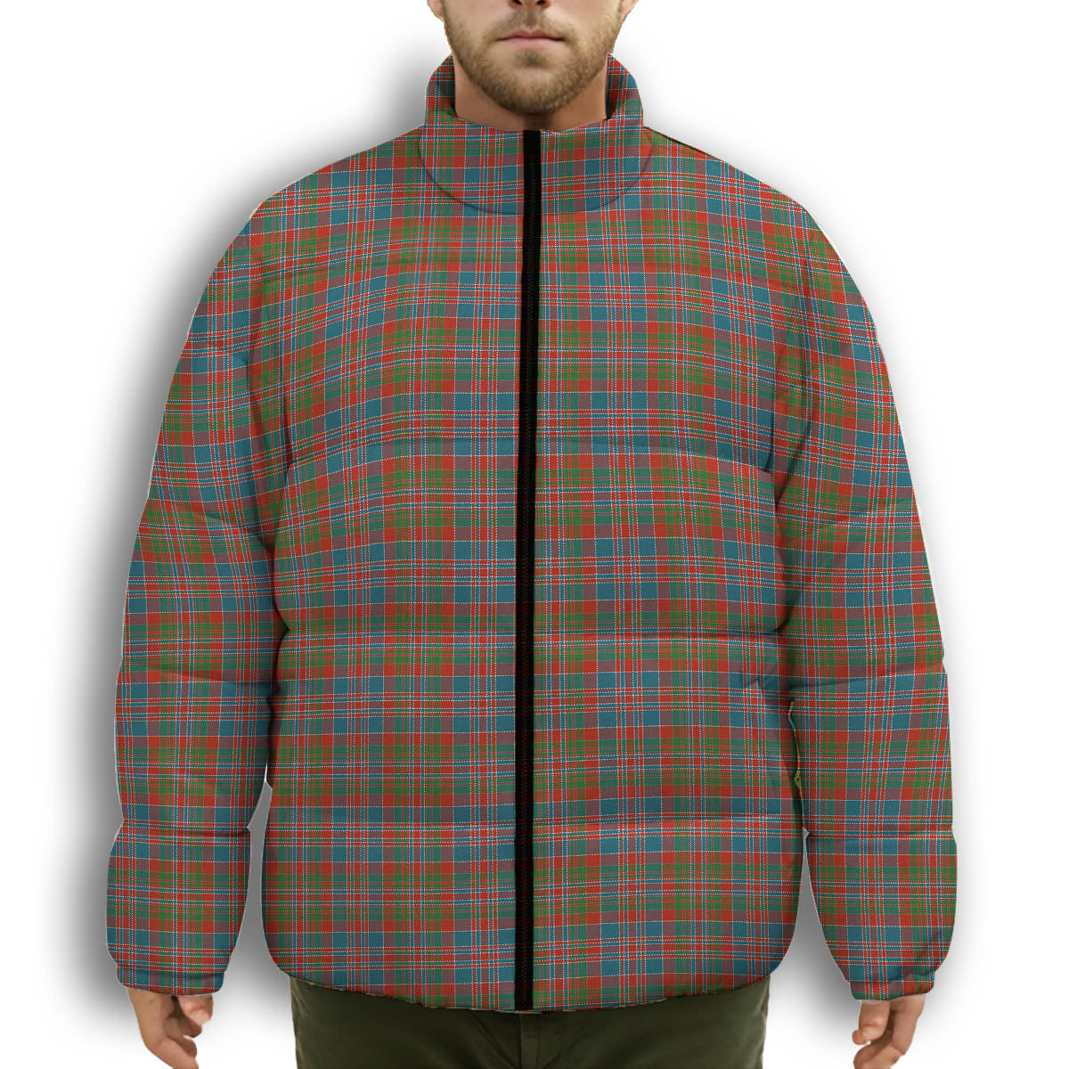 ScotsTee Shop Scottish Donald of Boisdale Ancient Premium Tartan Collar Down Jacket Winter White Duck Down Plaid