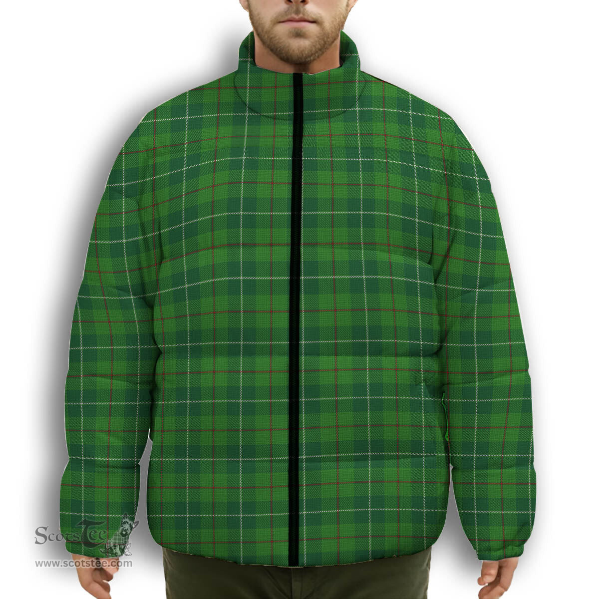 ScotsTee Shop Scottish Galloway Premium Tartan Collar Down Jacket Winter White Duck Down Plaid