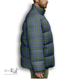 ScotsTee Shop Scottish Donnachaidh Premium Tartan Collar Down Jacket Winter White Duck Down Plaid