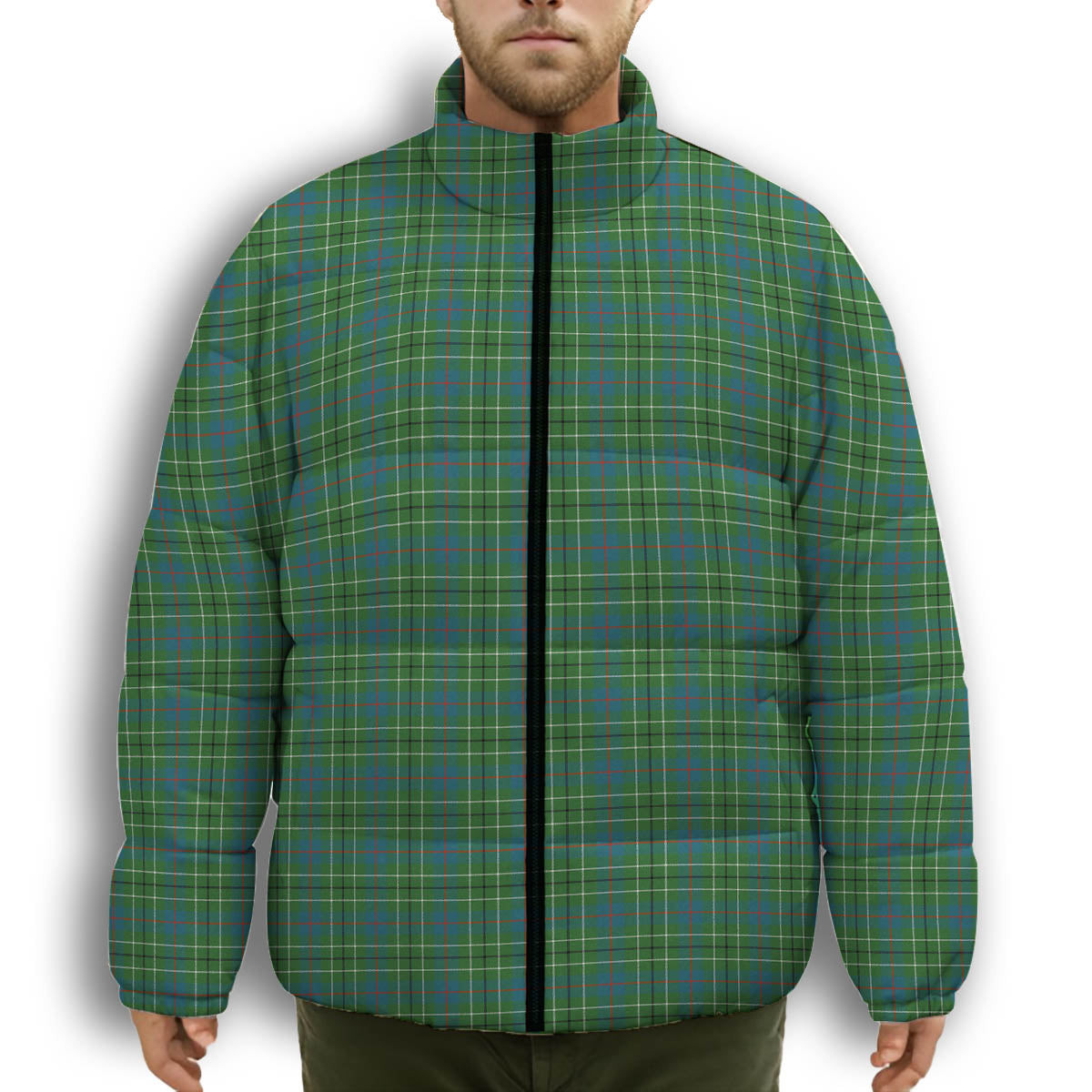 ScotsTee Shop Scottish Duncan Ancient Clan Premium Tartan Collar Down Jacket Winter White Duck Down Plaid