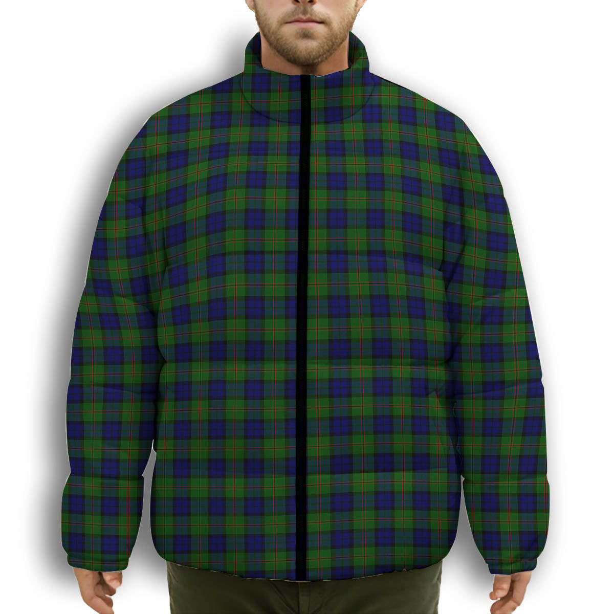 ScotsTee Shop Scottish Dundas Modern Premium Tartan Collar Down Jacket Winter White Duck Down Plaid
