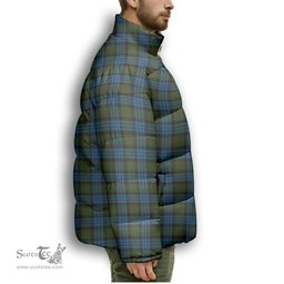 ScotsTee Shop Scottish Fletcher of Dunans Premium Tartan Collar Down Jacket Winter White Duck Down Plaid