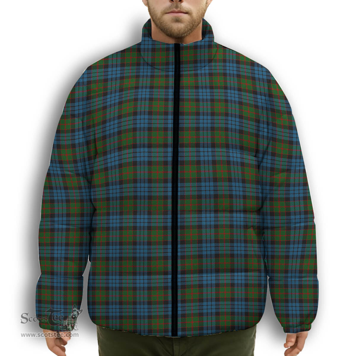 ScotsTee Shop Scottish Fletcher of Dunans Premium Tartan Collar Down Jacket Winter White Duck Down Plaid