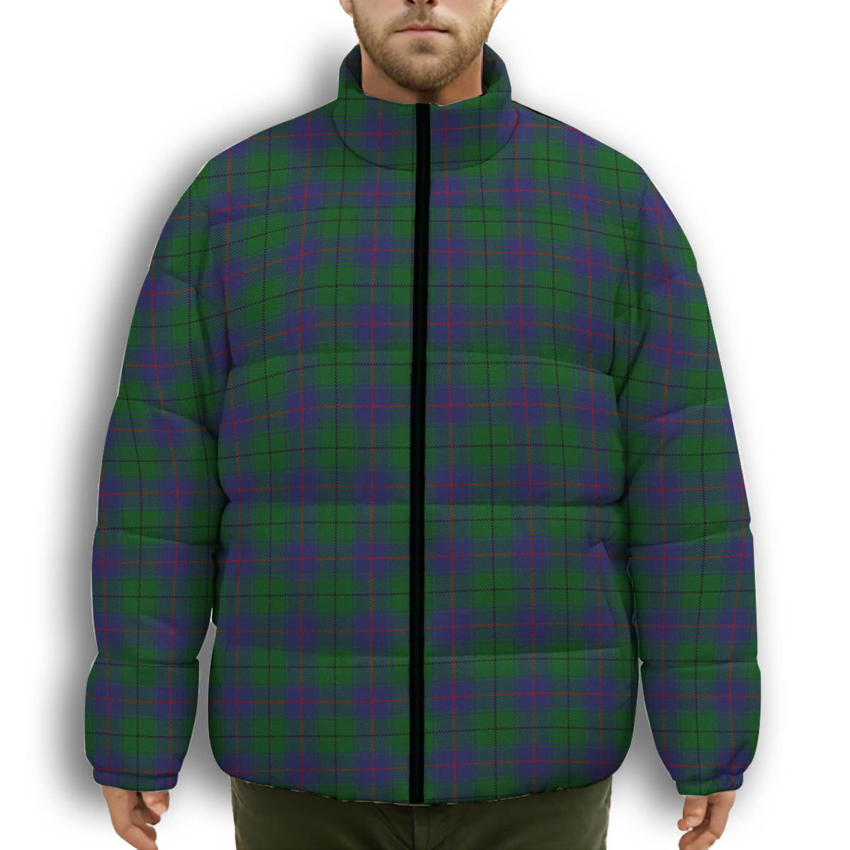 ScotsTee Shop Scottish Davidson Half Premium Tartan Collar Down Jacket Winter White Duck Down Plaid