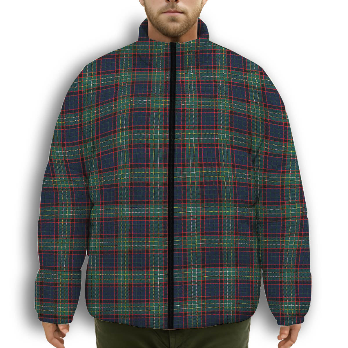 ScotsTee Shop Scottish MacNicol Hunting Modern Premium Tartan Collar Down Jacket Winter White Duck Down Plaid