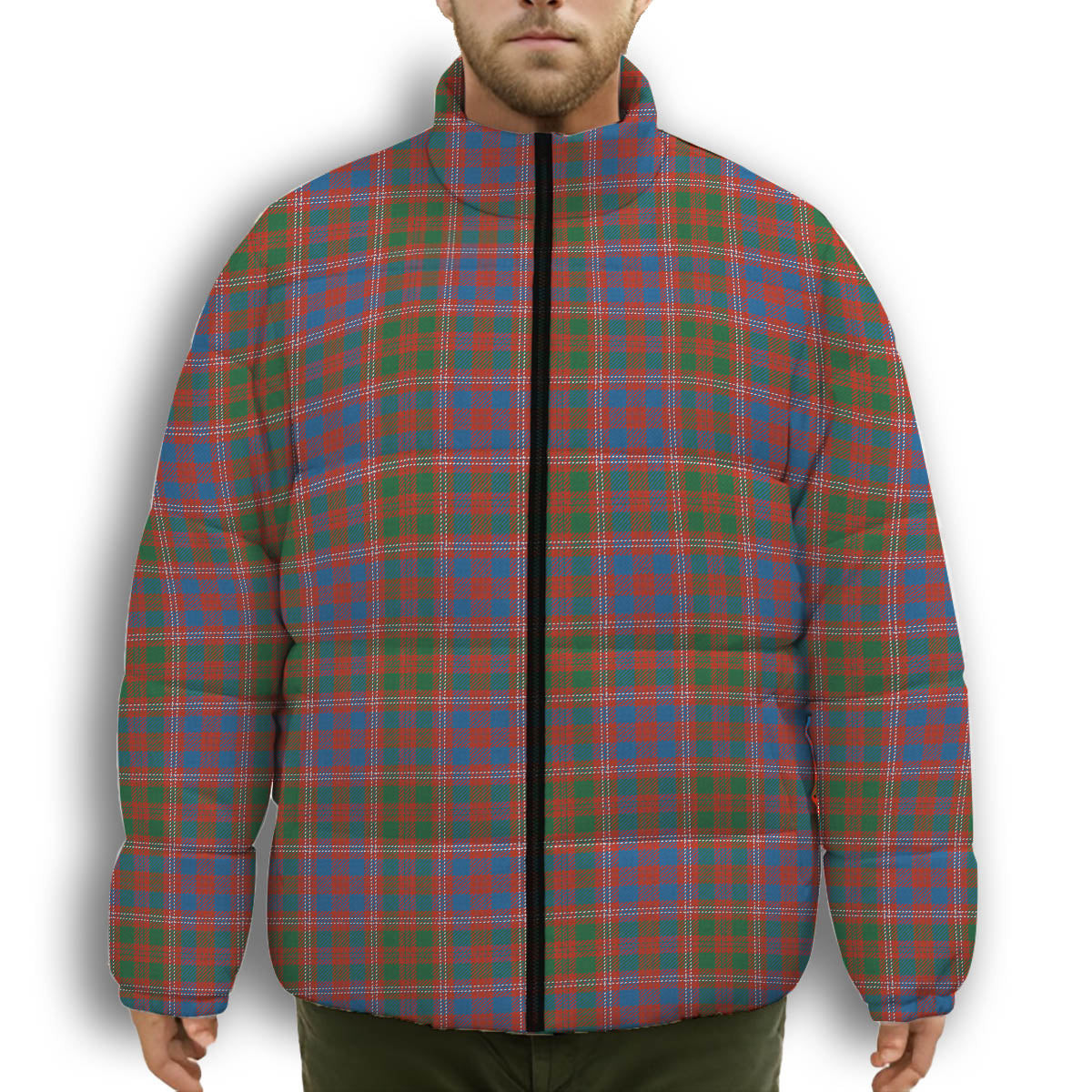 ScotsTee Shop Scottish McColl Hunting Ancient Premium Tartan Collar Down Jacket Winter White Duck Down Plaid