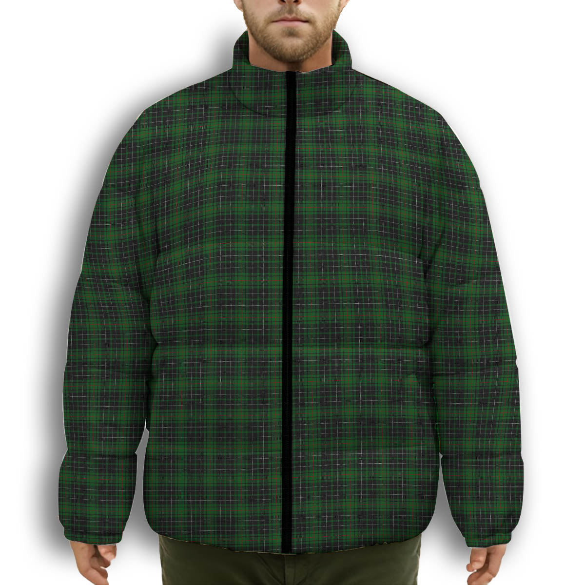ScotsTee Shop Scottish MacAulay Hunting Premium Tartan Collar Down Jacket Winter White Duck Down Plaid
