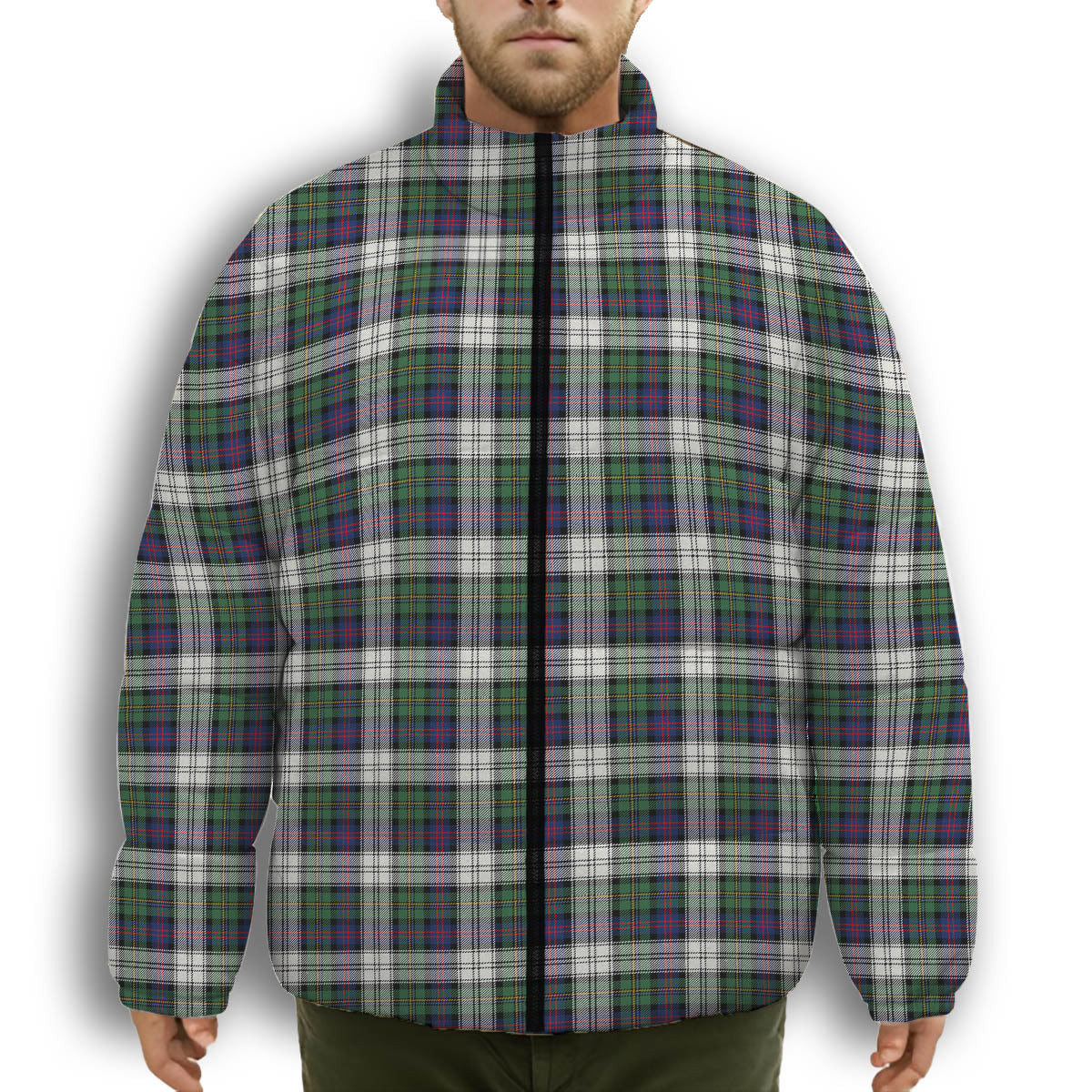 ScotsTee Shop Scottish McCallum Dress Modern Premium Tartan Collar Down Jacket Winter White Duck Down Plaid