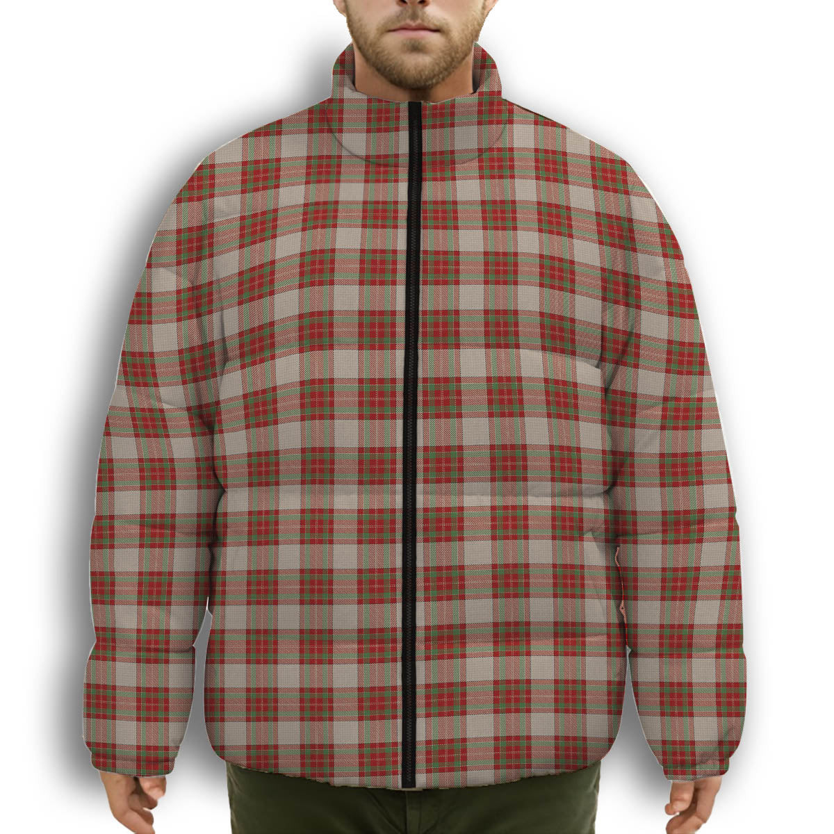 ScotsTee Shop Scottish McBrayer Dress Premium Tartan Collar Down Jacket Winter White Duck Down Plaid