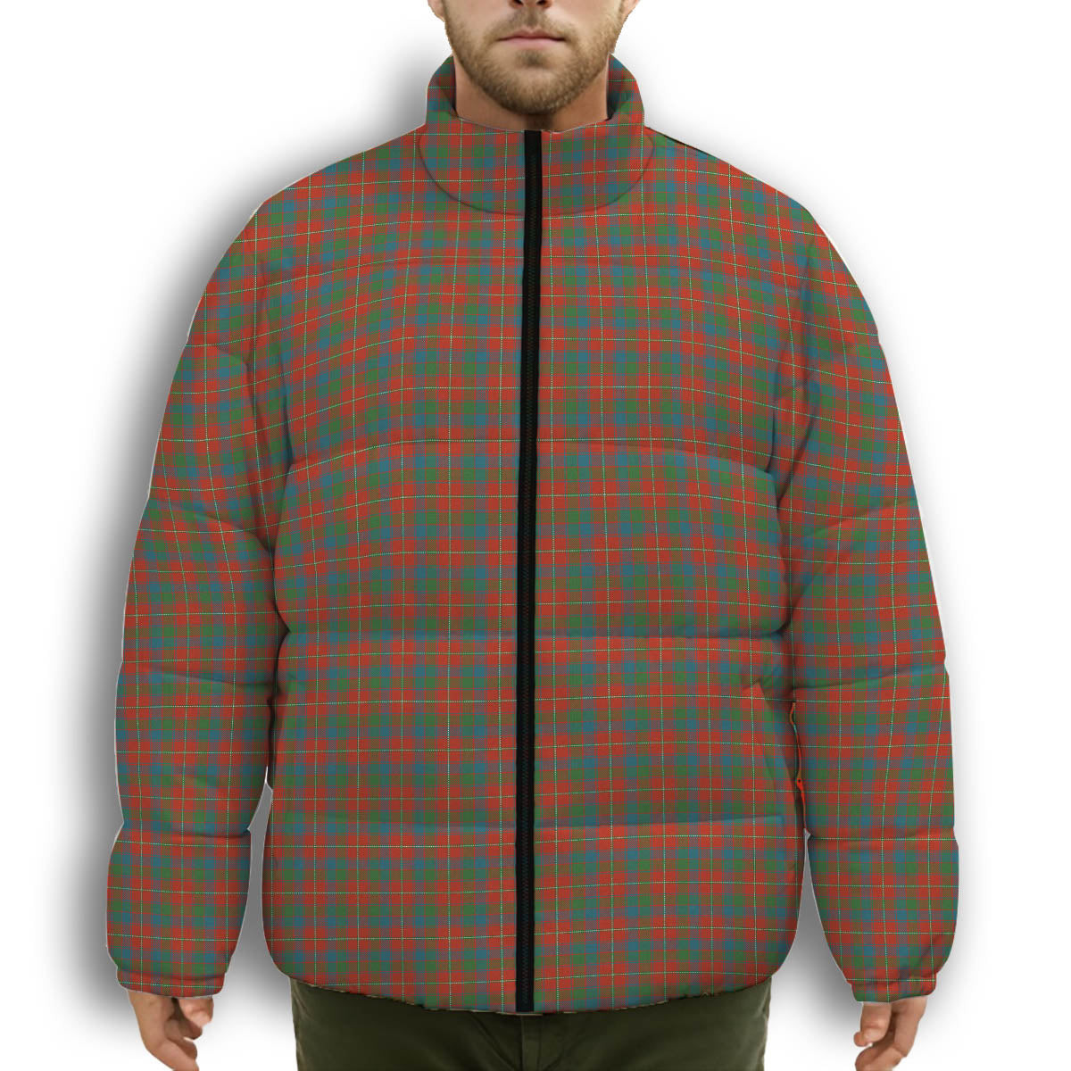 ScotsTee Shop Scottish Robertson White line New Ancient Premium Tartan Collar Down Jacket Winter White Duck Down Plaid