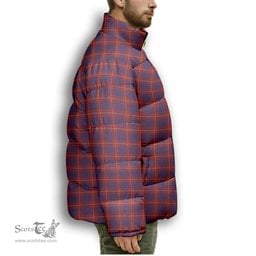 ScotsTee Shop Scottish Hamilton Premium Tartan Collar Down Jacket Winter White Duck Down Plaid