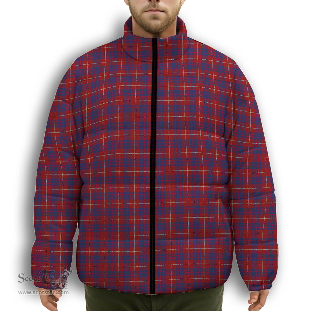 ScotsTee Shop Scottish Hamilton Premium Tartan Collar Down Jacket Winter White Duck Down Plaid