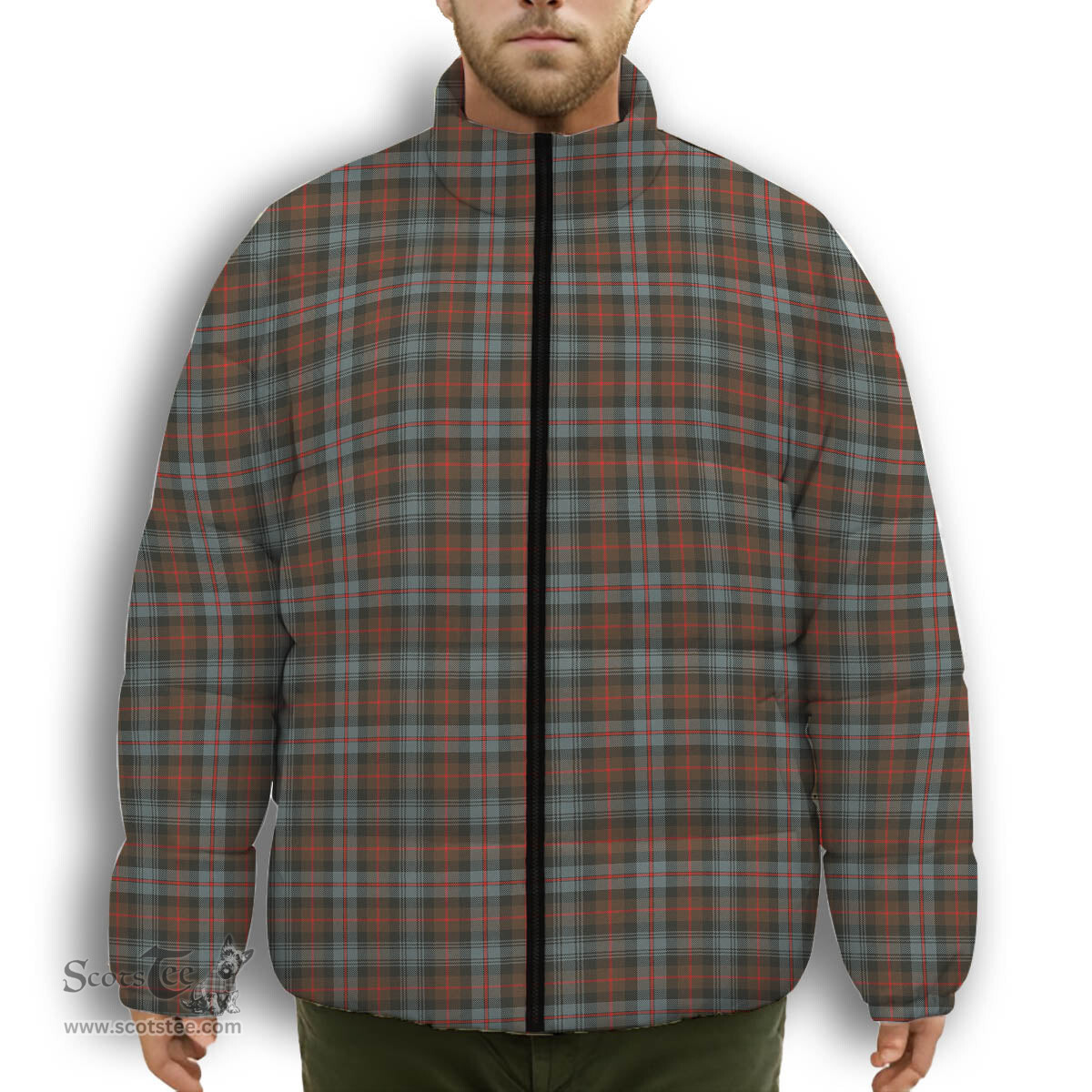ScotsTee Shop Scottish Murray of Atholl Weathered Premium Tartan Collar Down Jacket Winter White Duck Down Plaid