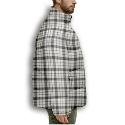ScotsTee Shop Scottish McFarland Black White Ancient Premium Tartan Collar Down Jacket Winter White Duck Down Plaid