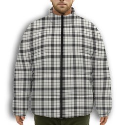 ScotsTee Shop Scottish McFarland Black White Ancient Premium Tartan Collar Down Jacket Winter White Duck Down Plaid