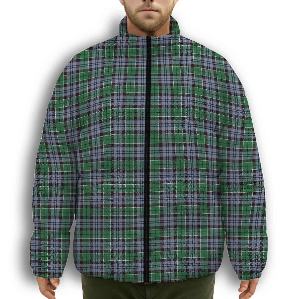 ScotsTee Shop Scottish MacIsaac Ancient Premium Tartan Collar Down Jacket Winter White Duck Down Plaid