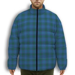 ScotsTee Shop Scottish Sutherland Hunting Modern Premium Tartan Collar Down Jacket Winter White Duck Down Plaid