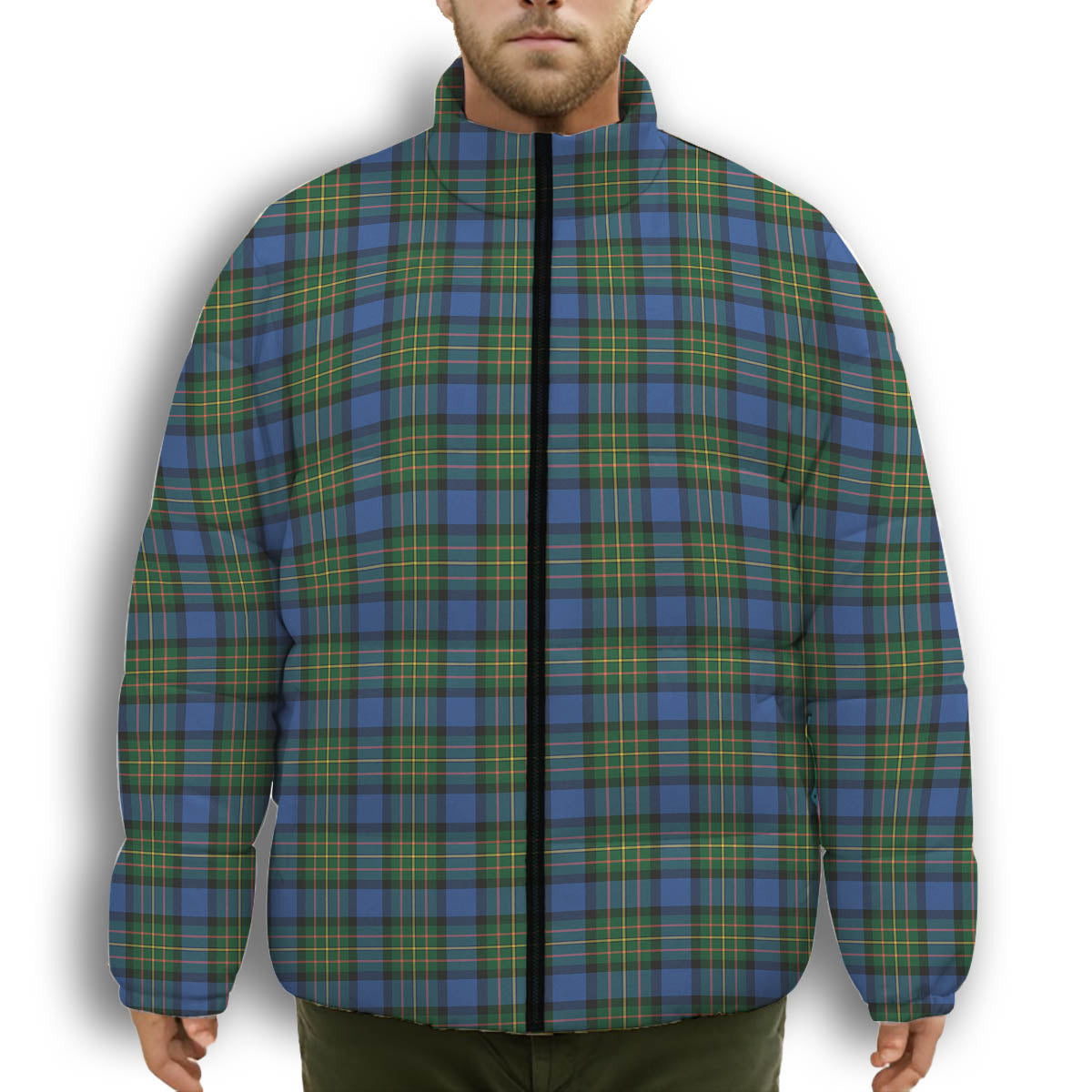 ScotsTee Shop Scottish MacLaren Ancient Premium Tartan Collar Down Jacket Winter White Duck Down Plaid