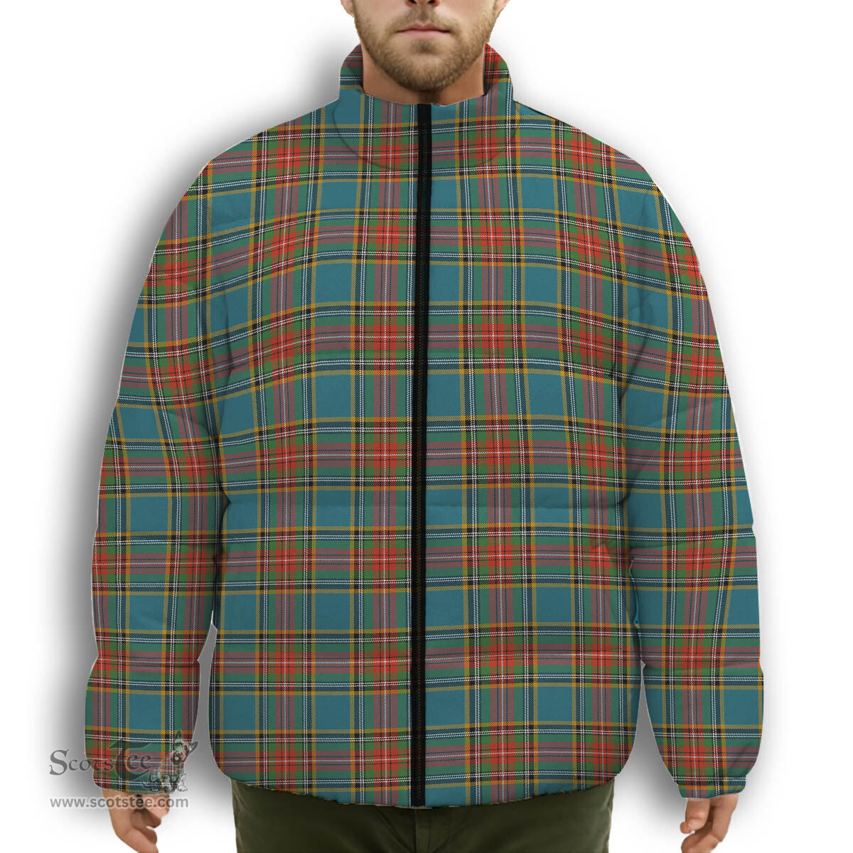 ScotsTee Shop Scottish McBeth Ancient Premium Tartan Collar Down Jacket Winter White Duck Down Plaid