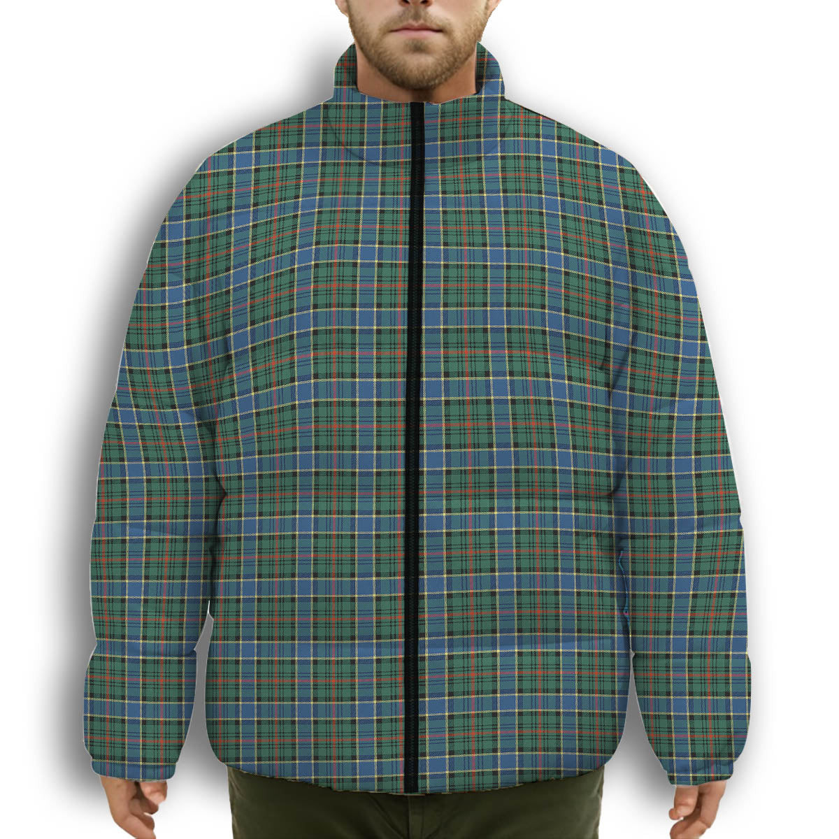 ScotsTee Shop Scottish Ogilvie (Ogilvy) Hunting Ancient Premium Tartan Collar Down Jacket Winter White Duck Down Plaid