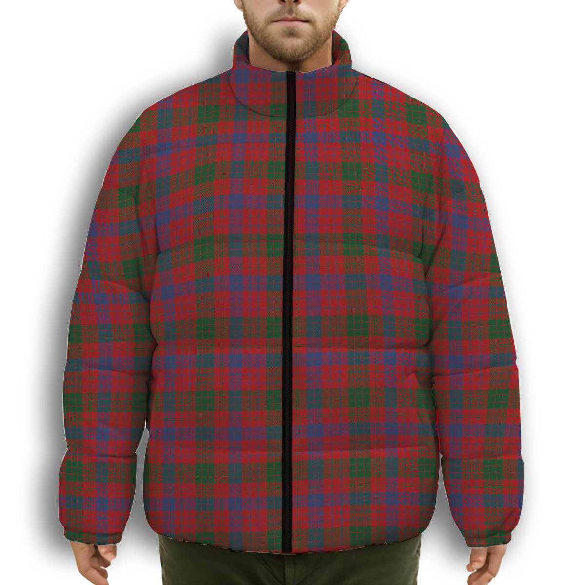 ScotsTee Shop Scottish Ross 4 Premium Tartan Collar Down Jacket Winter White Duck Down Plaid