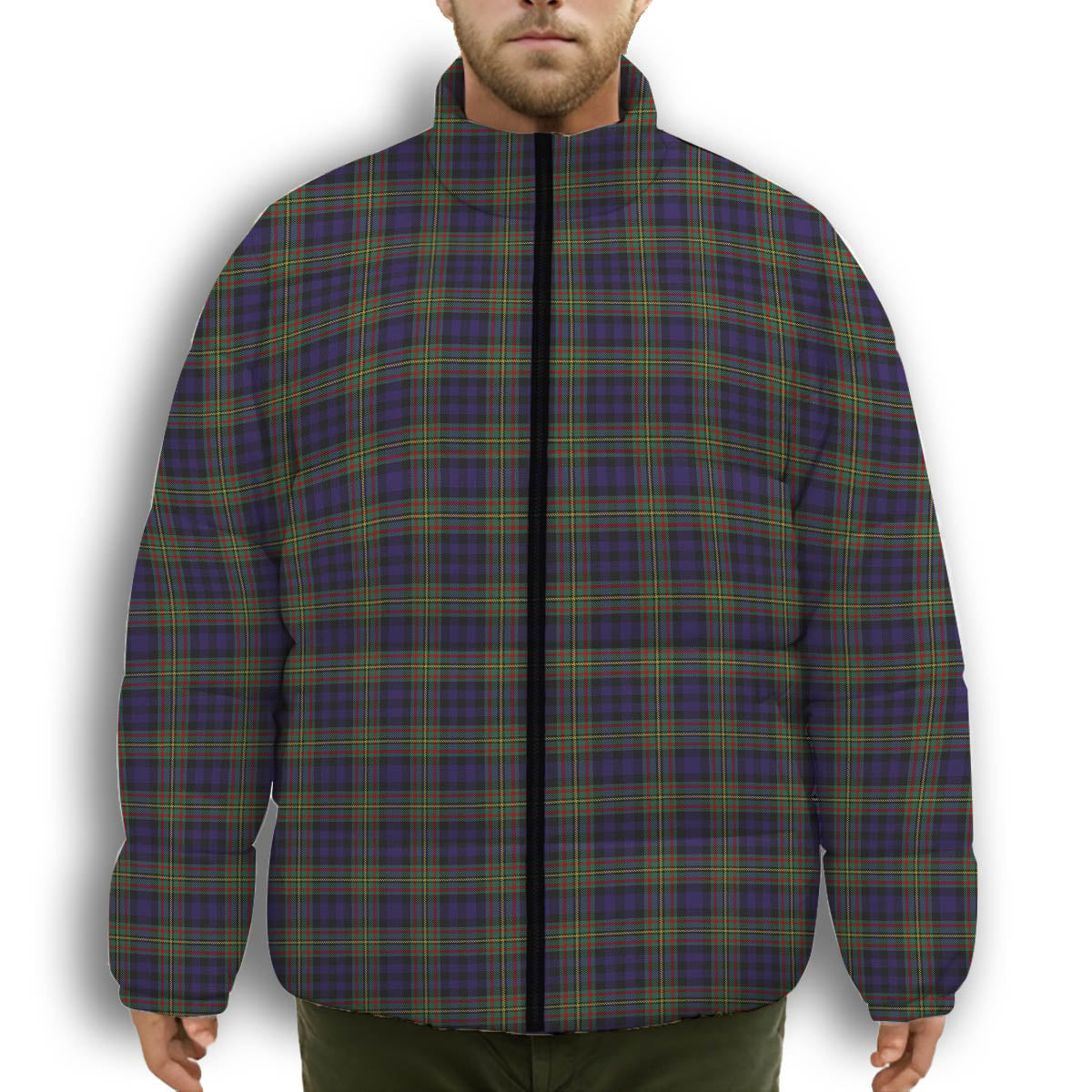 ScotsTee Shop Scottish MacLellan Premium Tartan Collar Down Jacket Winter White Duck Down Plaid