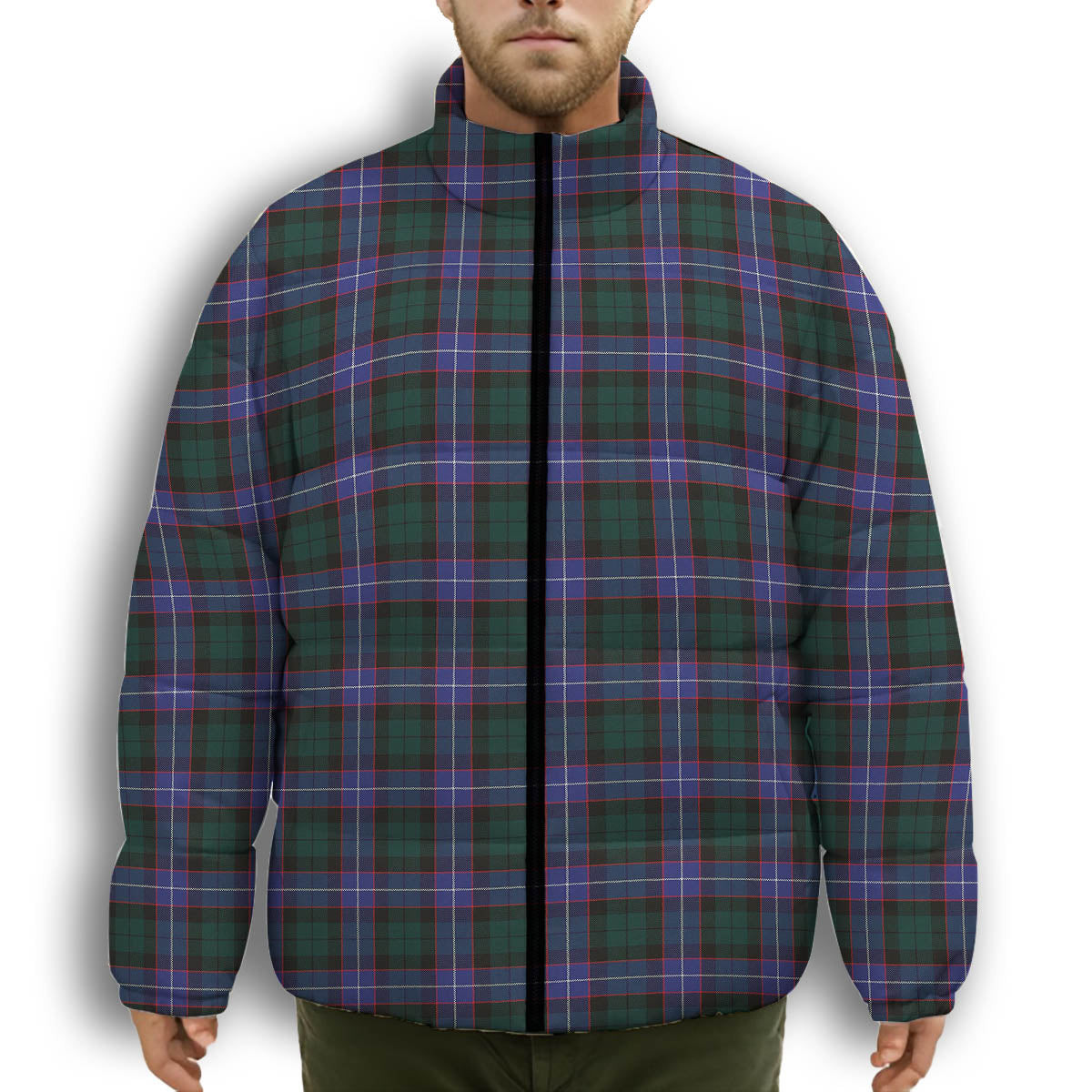 ScotsTee Shop Scottish Guthrie Modern Premium Tartan Collar Down Jacket Winter White Duck Down Plaid
