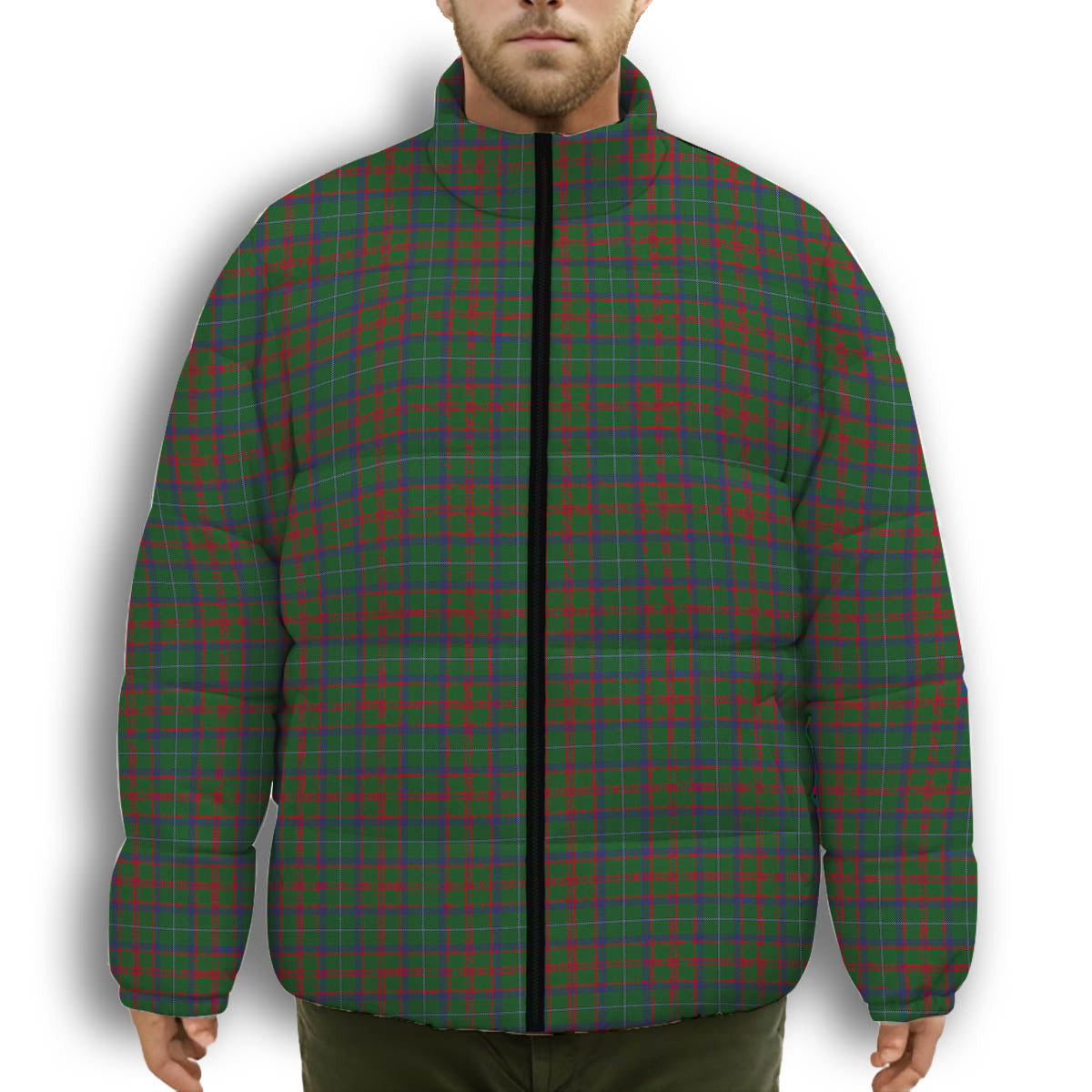 ScotsTee Shop Scottish Shaw of Tordarroch Green Hunting Premium Tartan Collar Down Jacket Winter White Duck Down Plaid