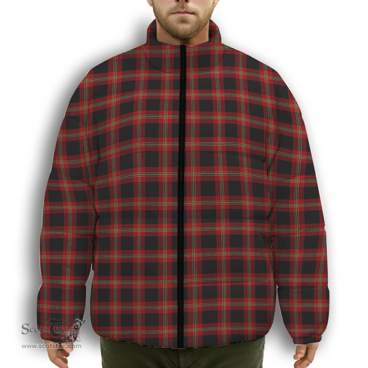 ScotsTee Shop Scottish Perry Premium Tartan Collar Down Jacket Winter White Duck Down Plaid