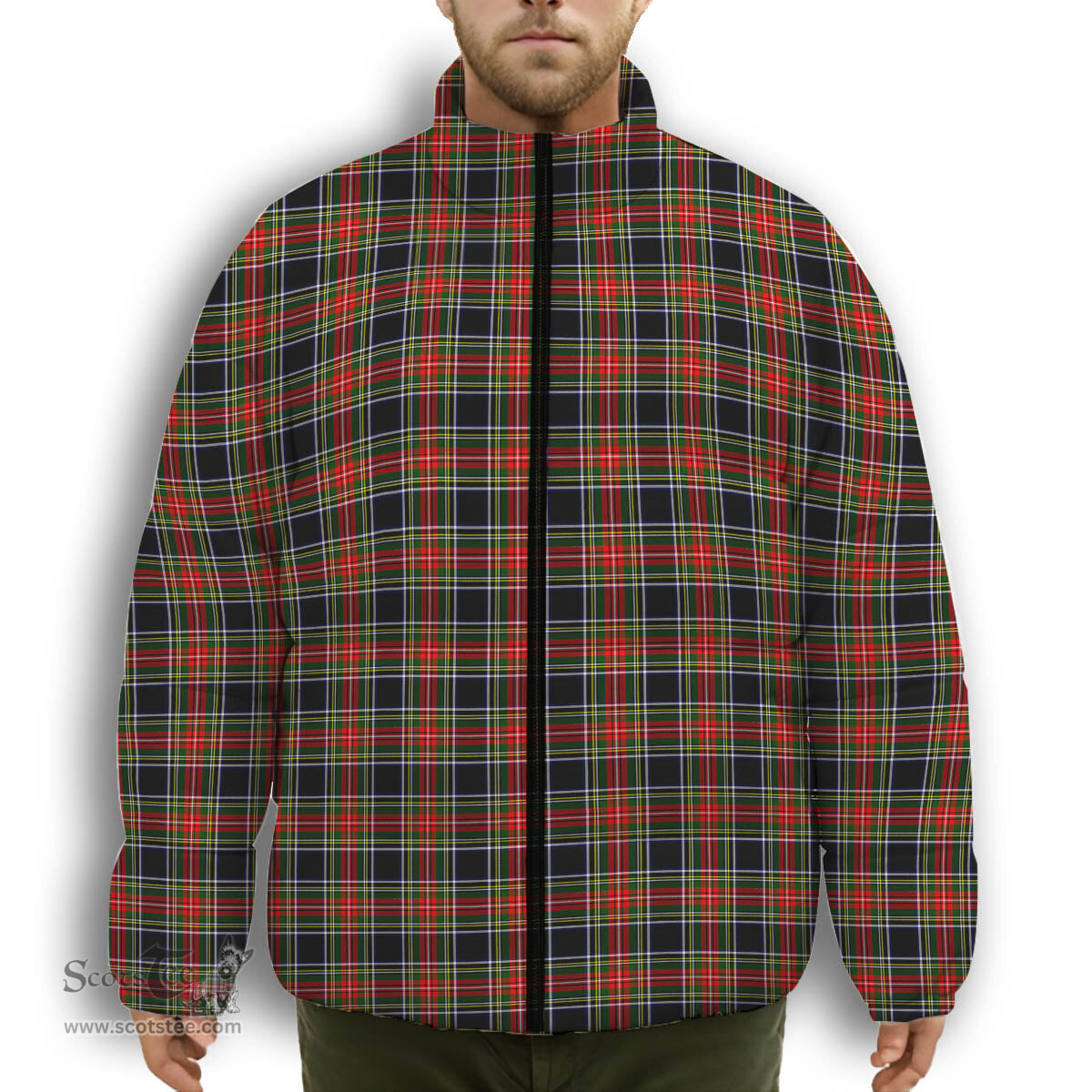ScotsTee Shop Scottish Stewart High Stewards (Stewart Black) Premium Tartan Collar Down Jacket Winter White Duck Down Plaid