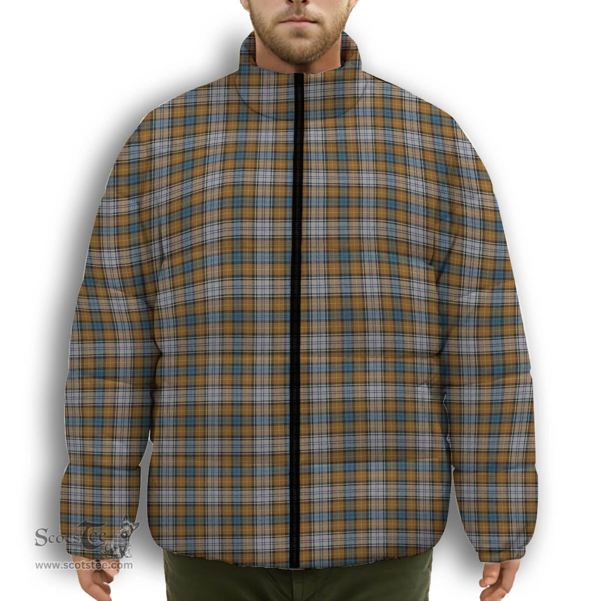 ScotsTee Shop Scottish Gordon dress 5 Premium Tartan Collar Down Jacket Winter White Duck Down Plaid