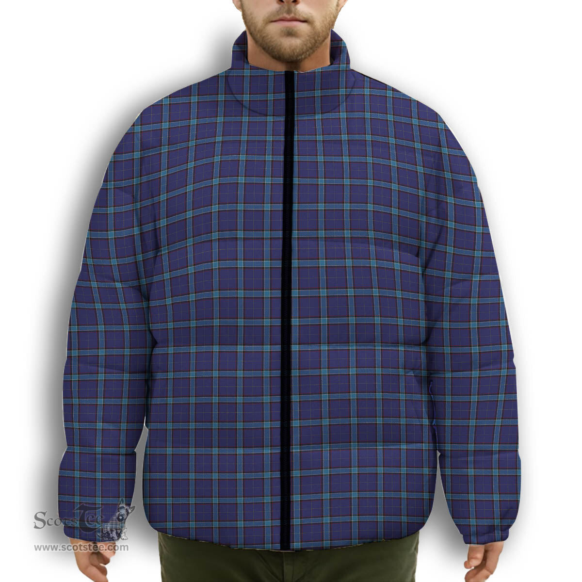 ScotsTee Shop Scottish Kircaldy Premium Tartan Collar Down Jacket Winter White Duck Down Plaid