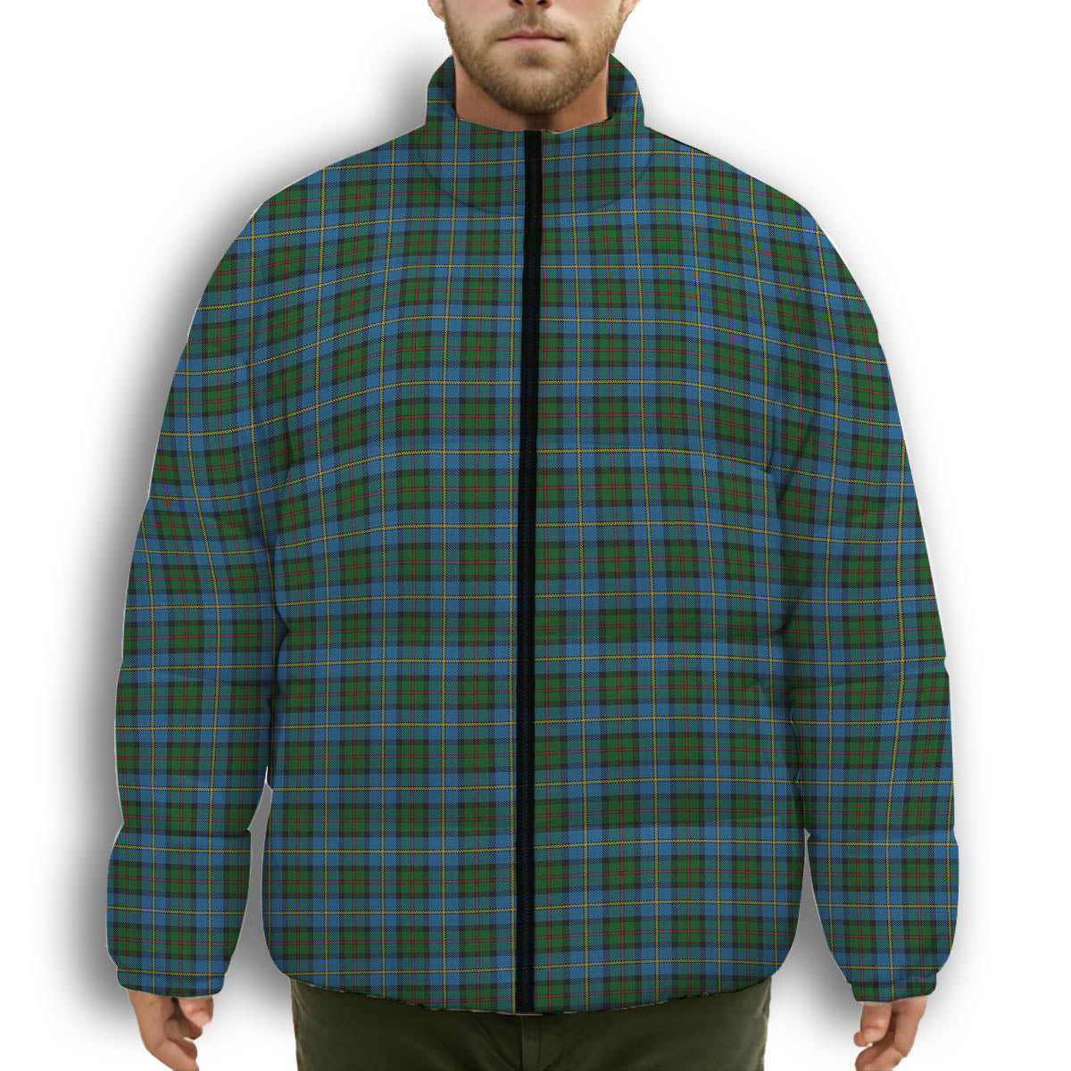 ScotsTee Shop Scottish MacLeod Green Premium Tartan Collar Down Jacket Winter White Duck Down Plaid