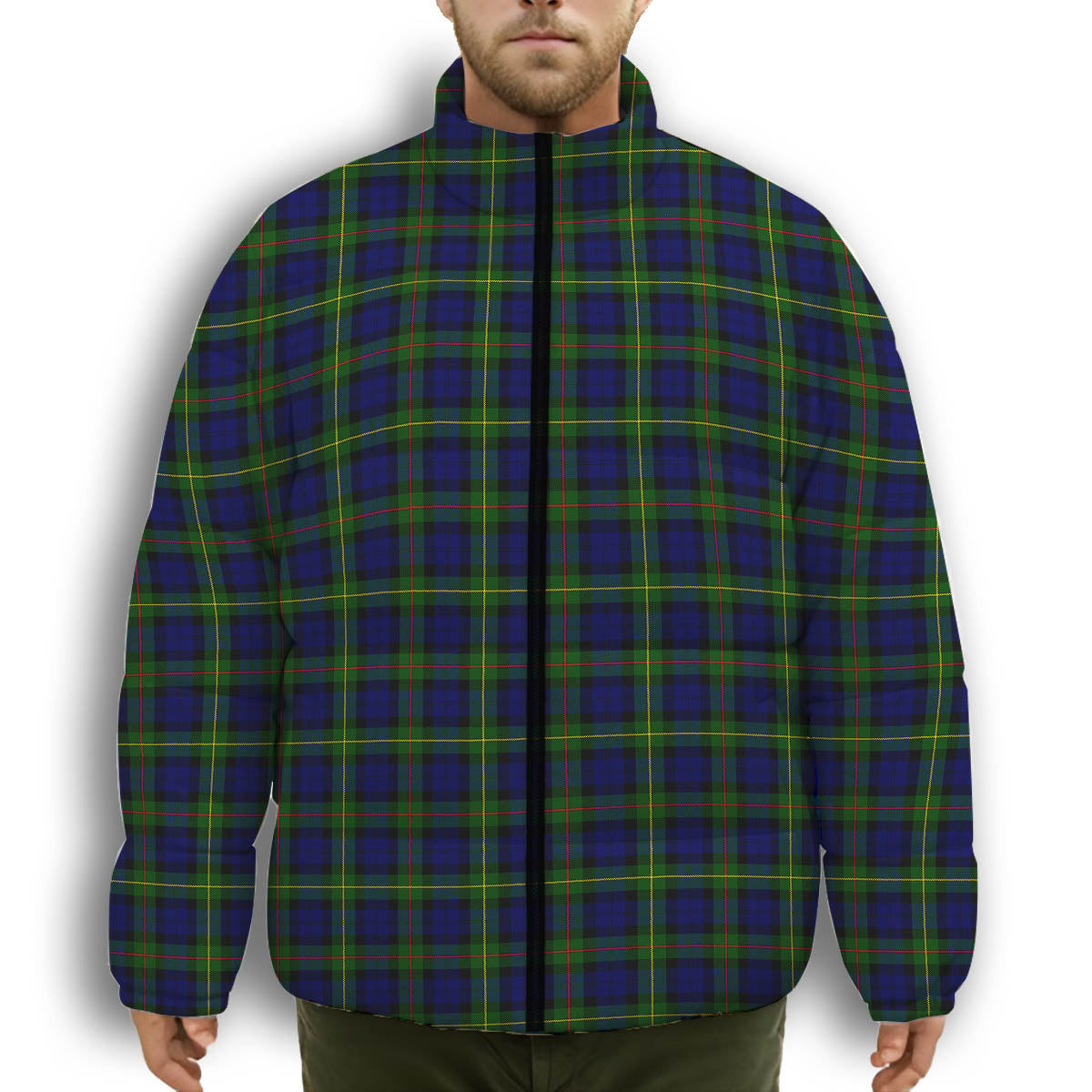 ScotsTee Shop Scottish MacEwen Modern SC Premium Tartan Collar Down Jacket Winter White Duck Down Plaid