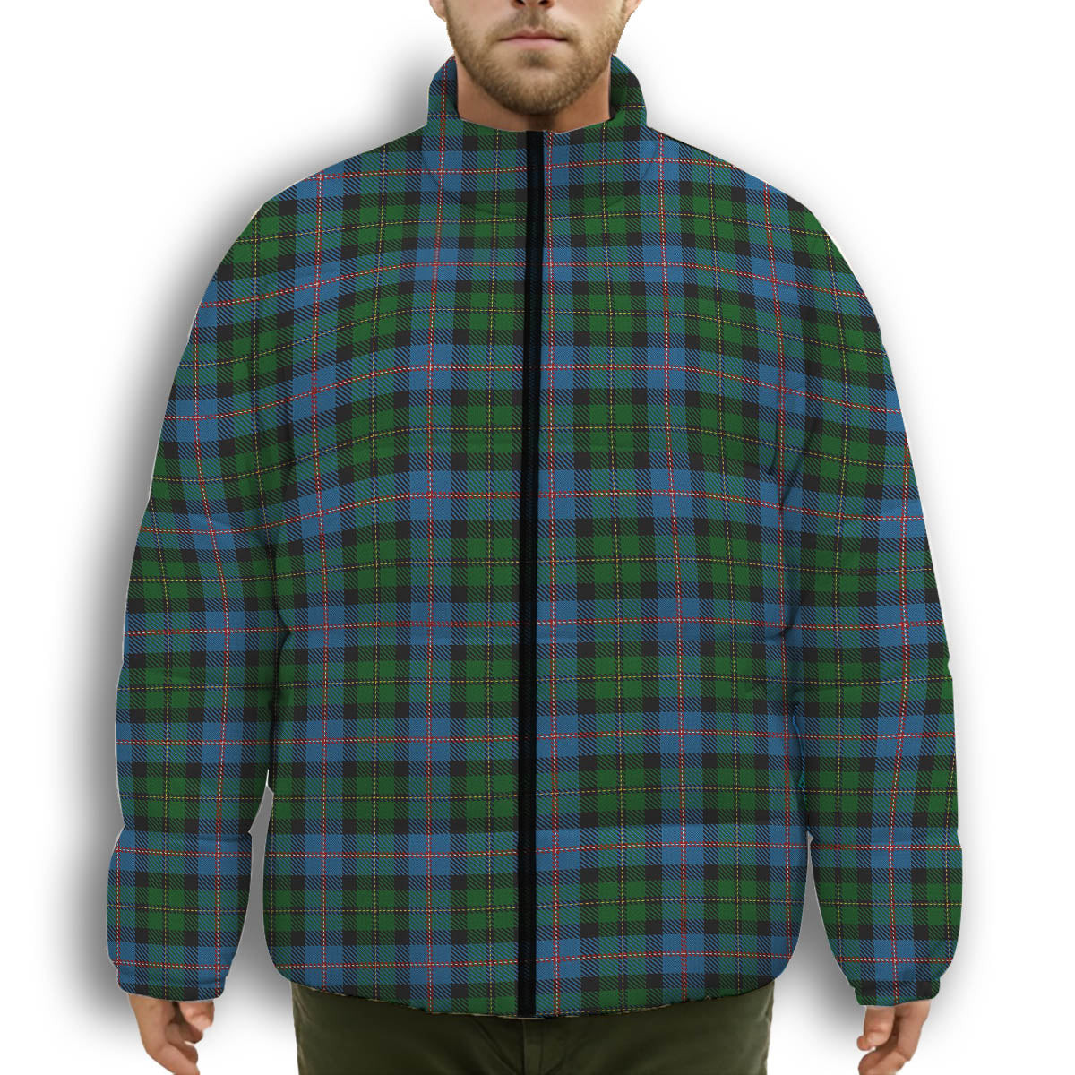 ScotsTee Shop Scottish MacNeil of Barra Chief Premium Tartan Collar Down Jacket Winter White Duck Down Plaid