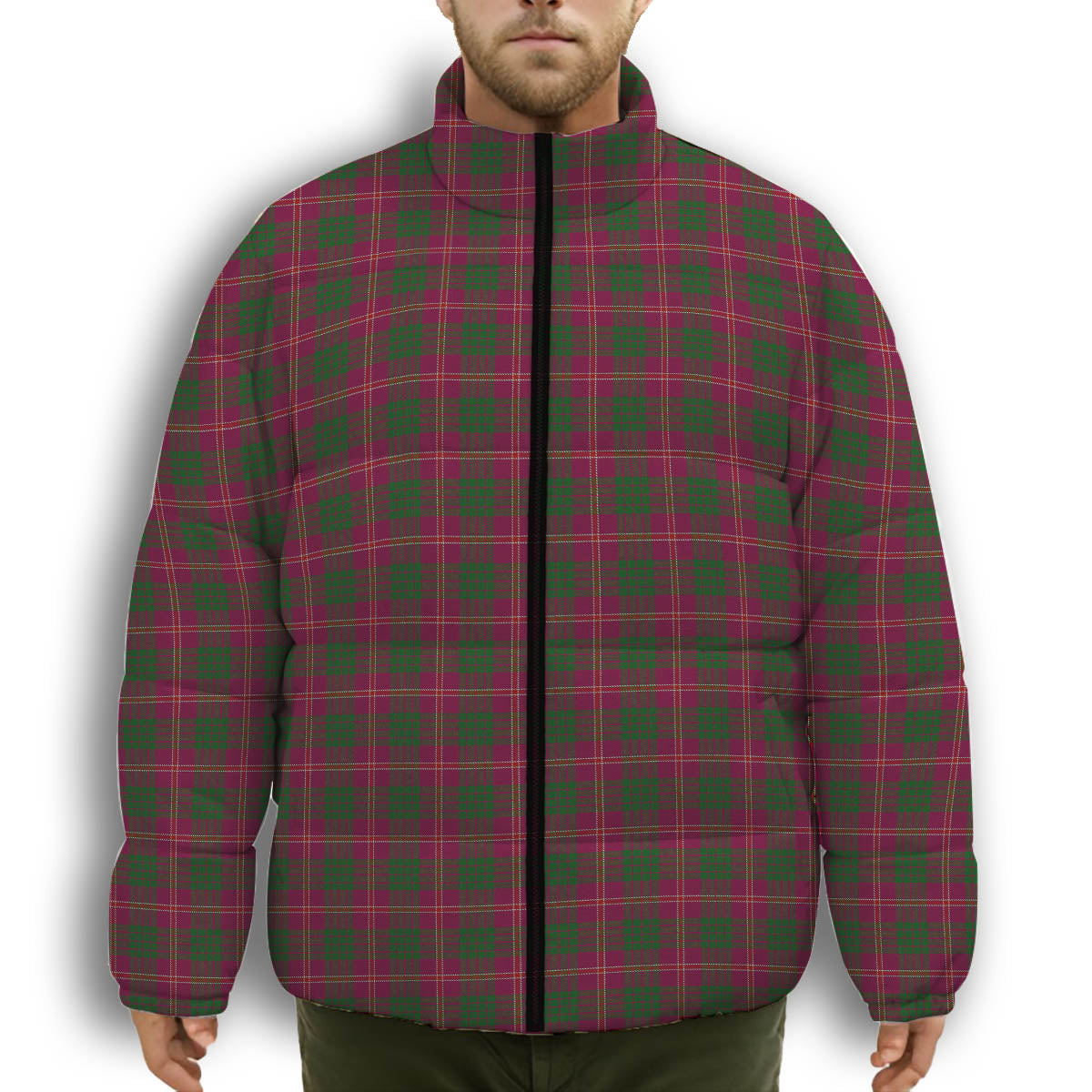 ScotsTee Shop Scottish Wasko Premium Tartan Collar Down Jacket Winter White Duck Down Plaid