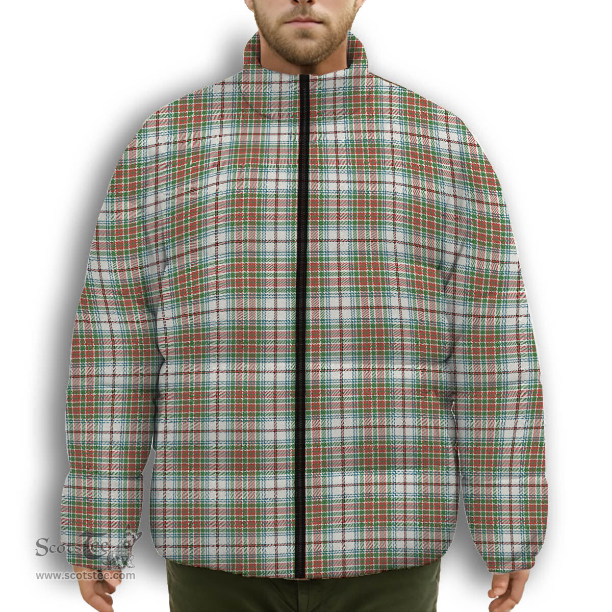 ScotsTee Shop Scottish McBean Dress Ancient Premium Tartan Collar Down Jacket Winter White Duck Down Plaid