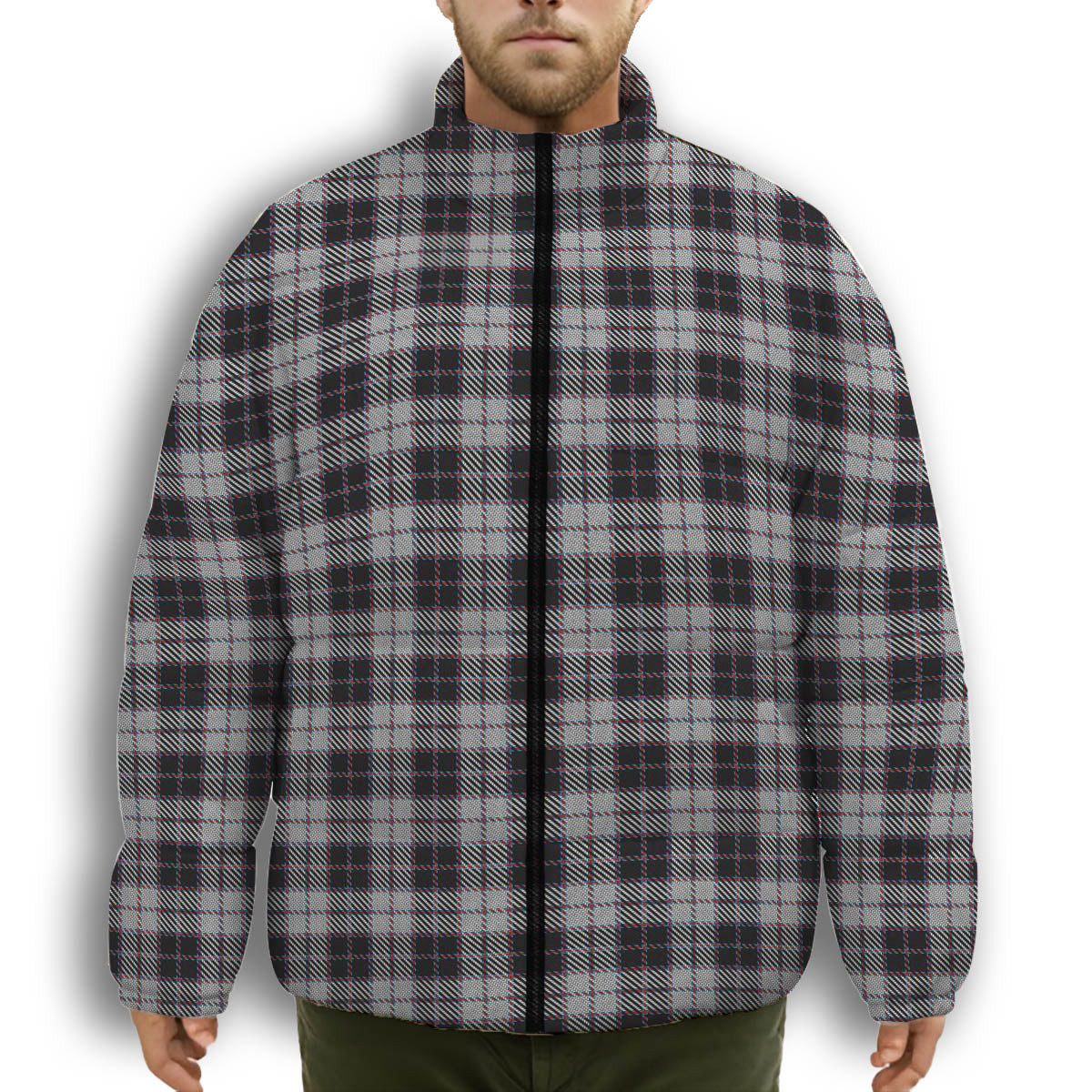 ScotsTee Shop Scottish MacPherson 4 Premium Tartan Collar Down Jacket Winter White Duck Down Plaid
