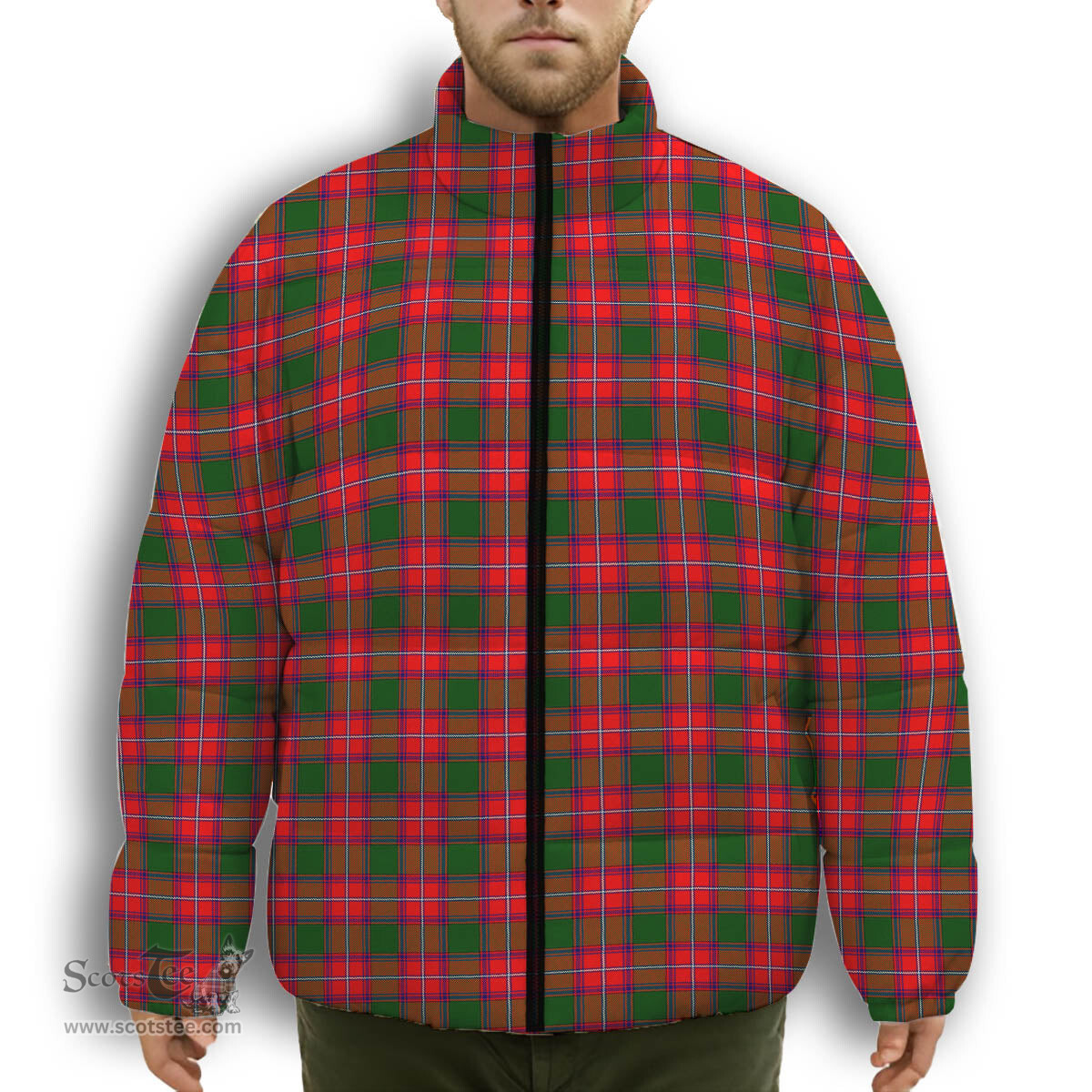 ScotsTee Shop Scottish Rattray Modern Premium Tartan Collar Down Jacket Winter White Duck Down Plaid